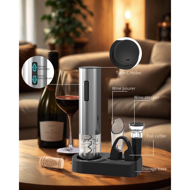 YUOFD Wine Opener, Electric Wine Opener Set, 4 in 1 Wine Bottle Opener Set for Wine Lovers