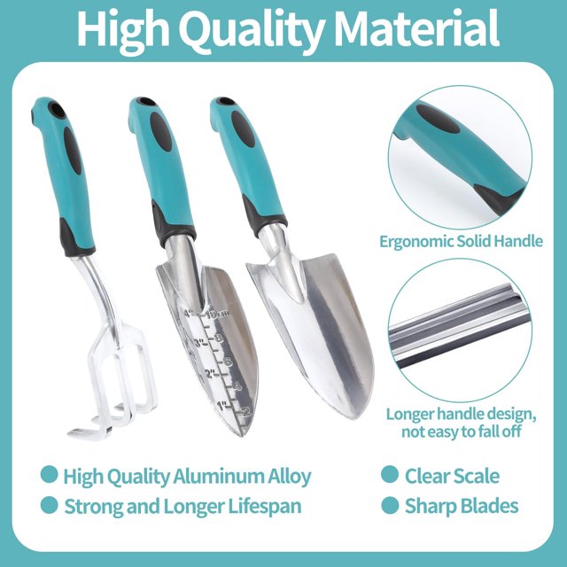 YUOFD Garden Tools Set, Heavy Duty Gardening Hand Tools Kit, 7PCS Garden Tool with Bag and Gloves