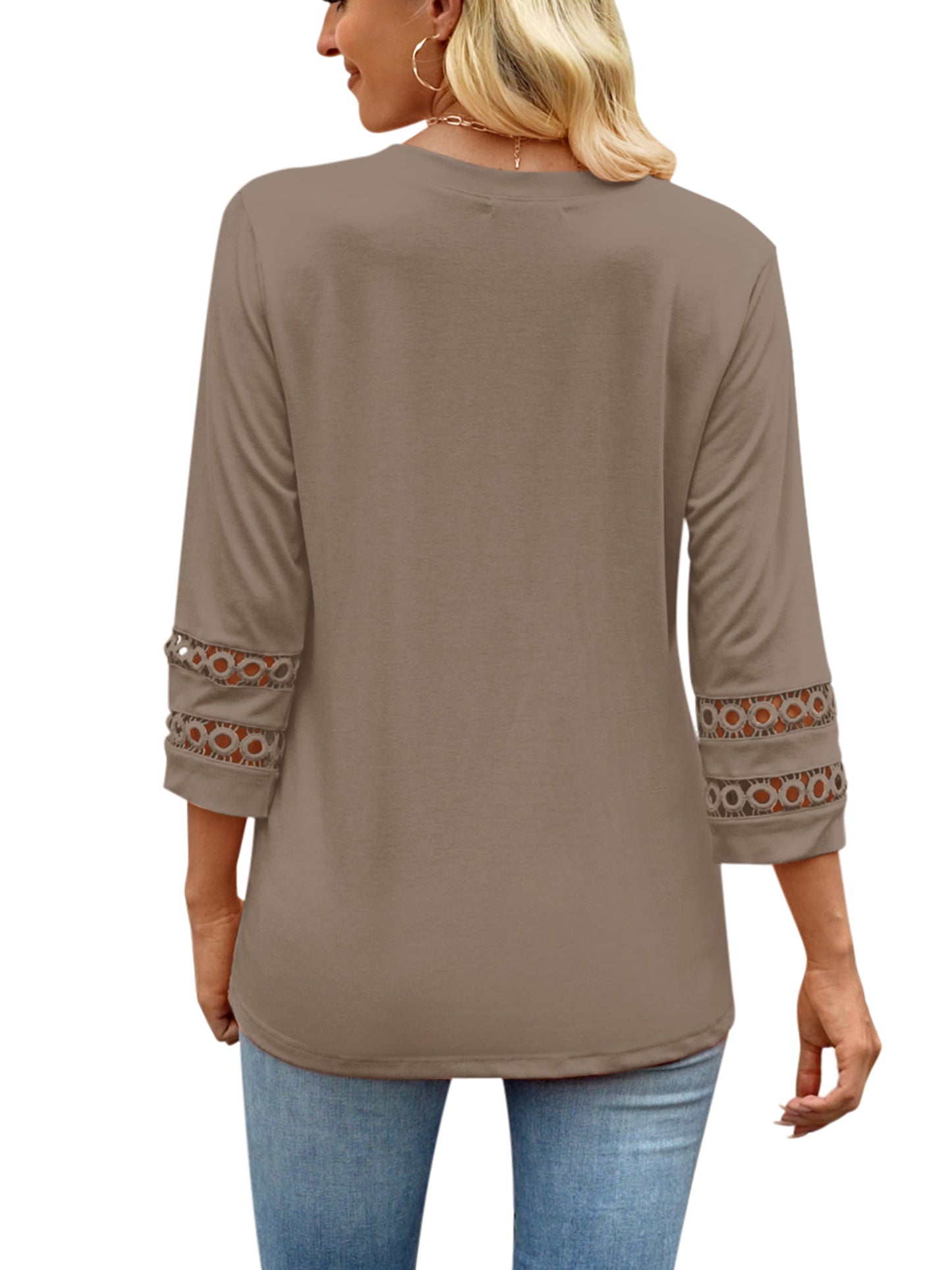 VDJ Women 3/4 Sleeve Tops Summer Holiday Fashion V Neck T Shirts Comfort Lightweight Blouse Black Tunic Tee