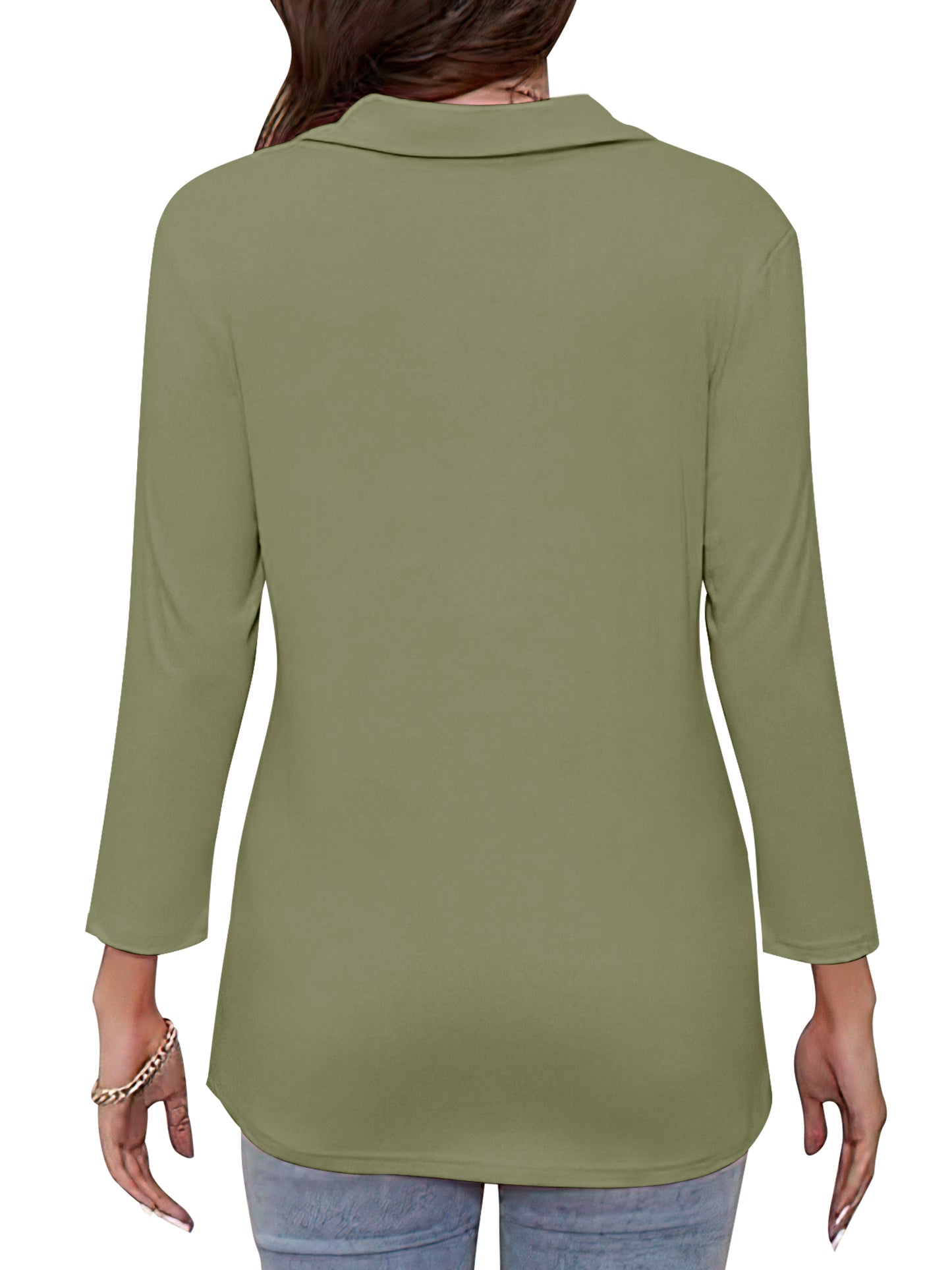 VDJ Summer T Shirts for Women Solid Color Lightweight Tee Blouse Casual Loose 3/4 Length Sleeve Zip V Neck Shirts