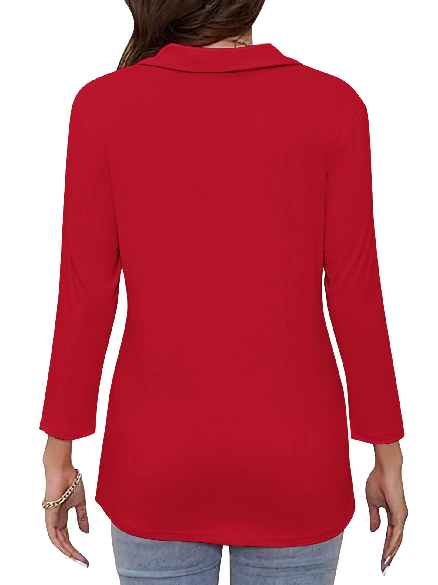 VDJ Womens Summer T Shirts Fashion Casual 3/4 Sleeve Tunic Half Zip Collar Holiady Loose Red Cute Tops for Laidies