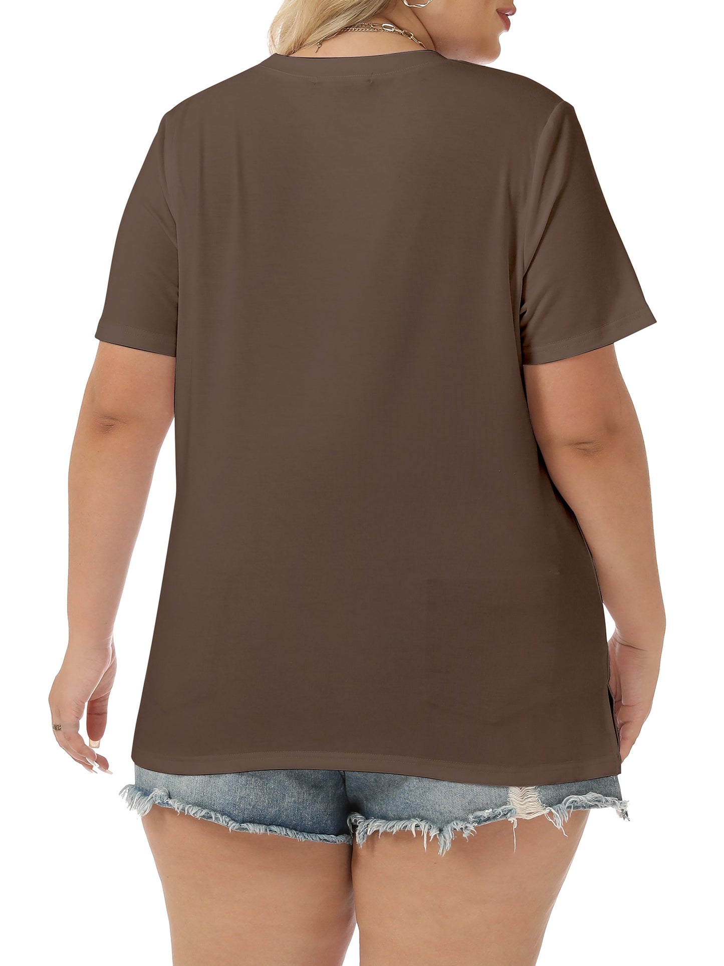 VDJ Summer Tops for Women Casual Loose Crew Neck Plus Size Tshirts Lightweight Soft Lounge Blouse Side Slit Outfits