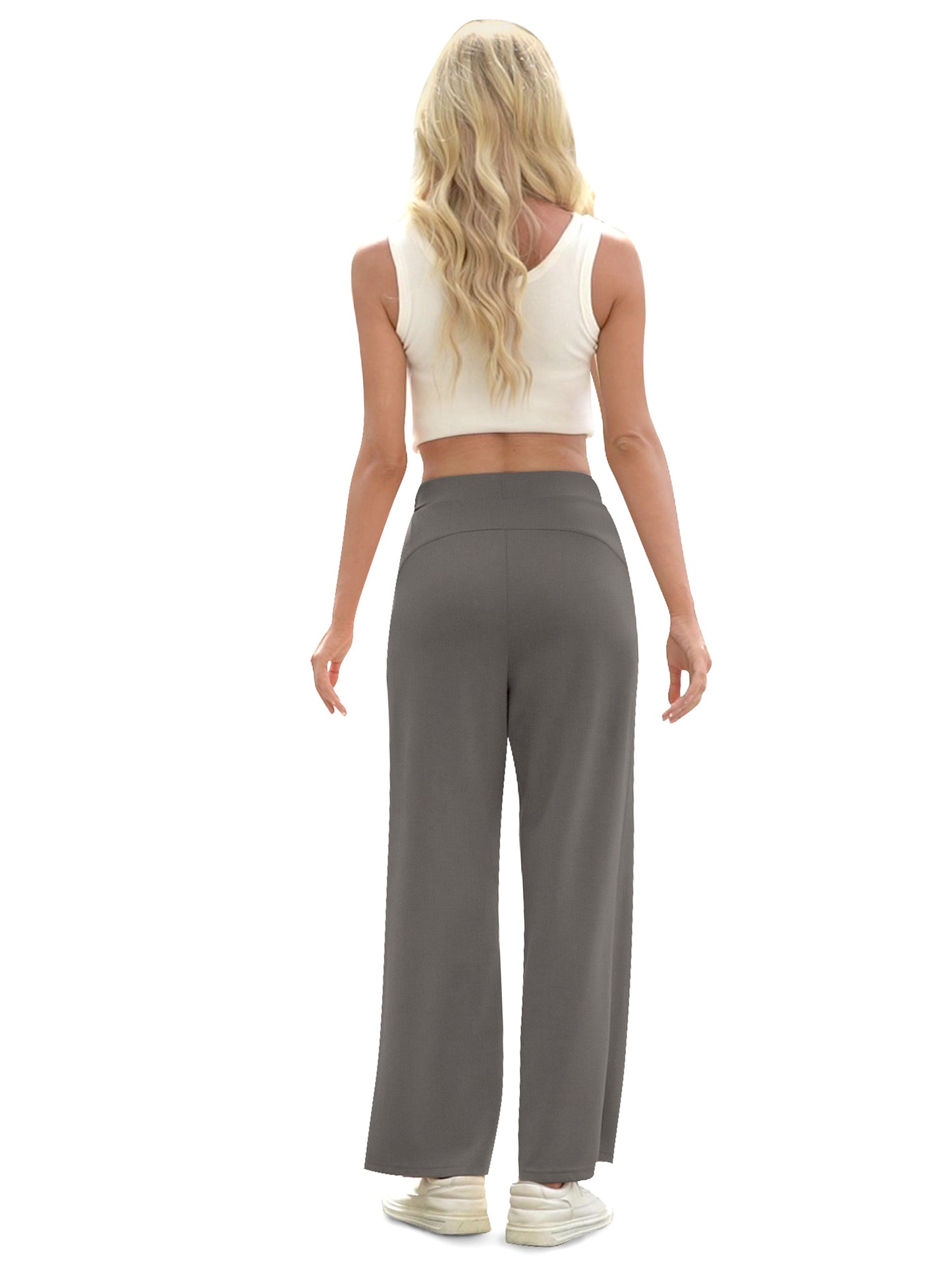 VDJ Pants for Women Elastic Waist Athleisure Casual Stretch 28" Inseam Wide Leg Sweatpants with Pockets Dark Gray Trousers
