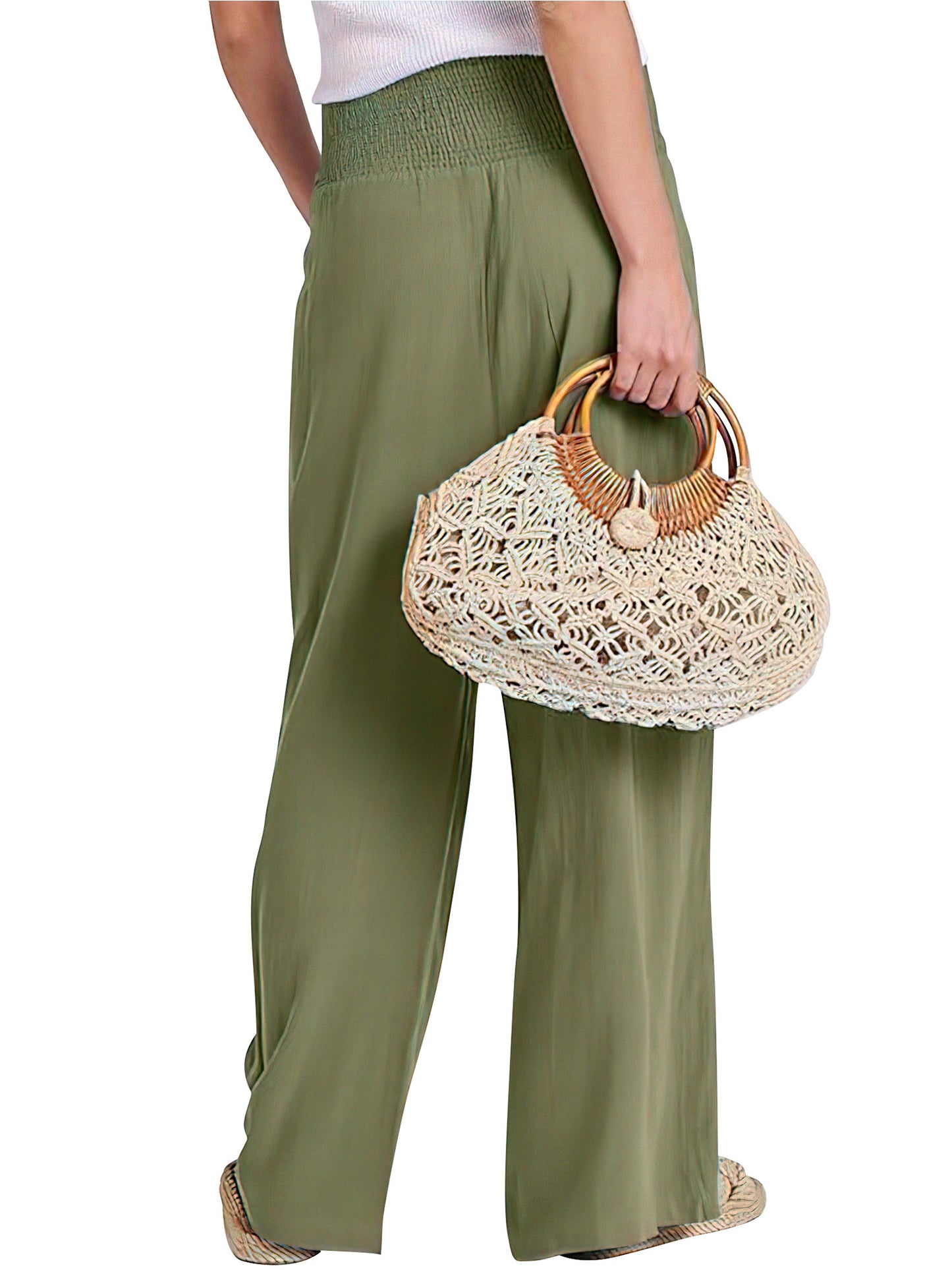 VDJ Palazzo Lounge Pants for Women Casual Comfy High Waist Flowy Green Dressy Pants Halara Trousers with Pockets
