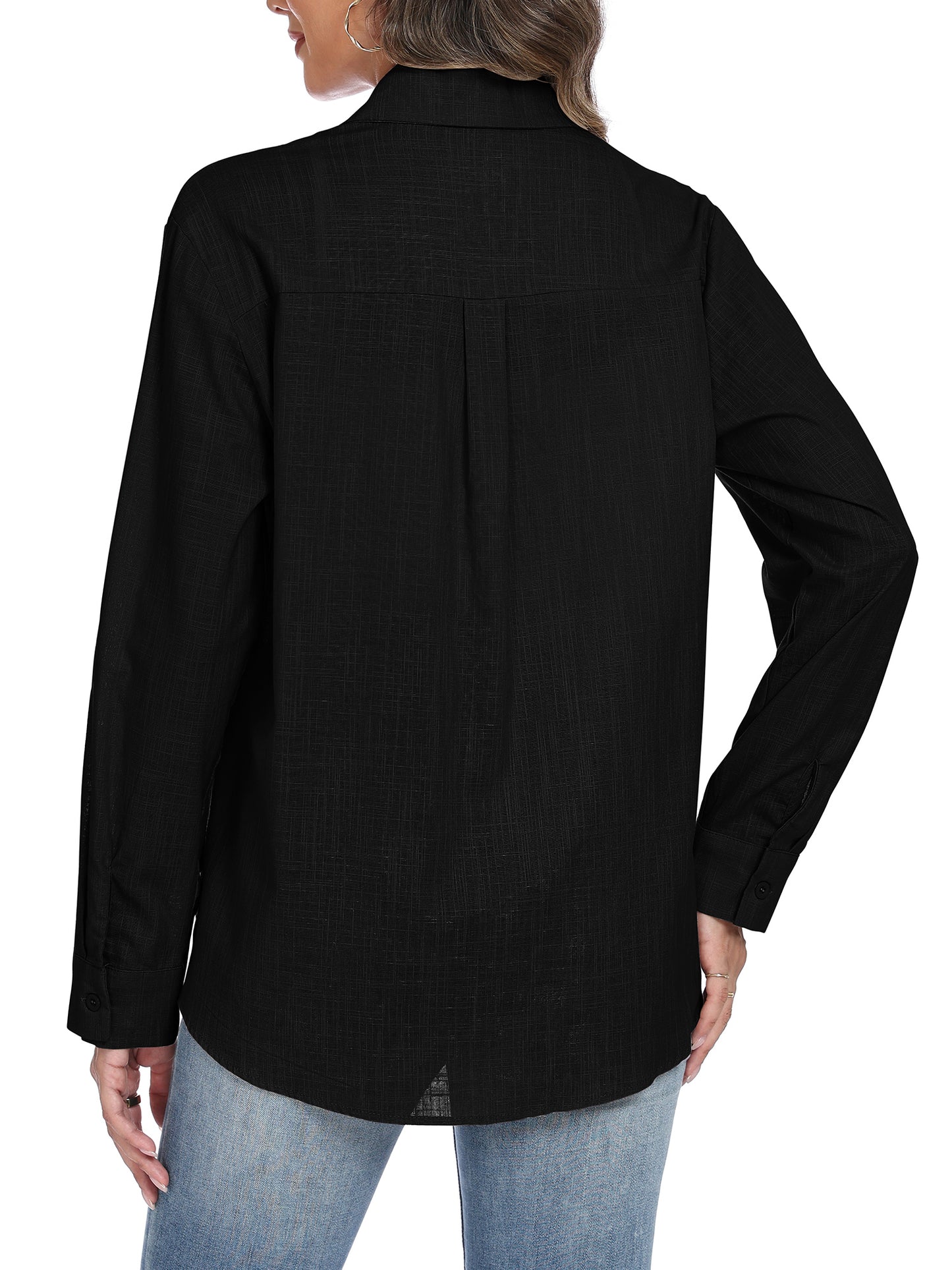 VDJ Button Down Shirts for Women Dressy Casual Solid Color Long Sleeve Collared Blouse Office Work Tops with Pockets