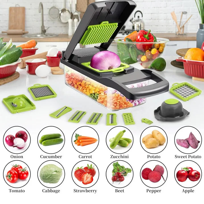 YUOFD Vegetable Chopper, 16-in-1 Food Chopper with 8 Stainless steel Blades for Kitchen
