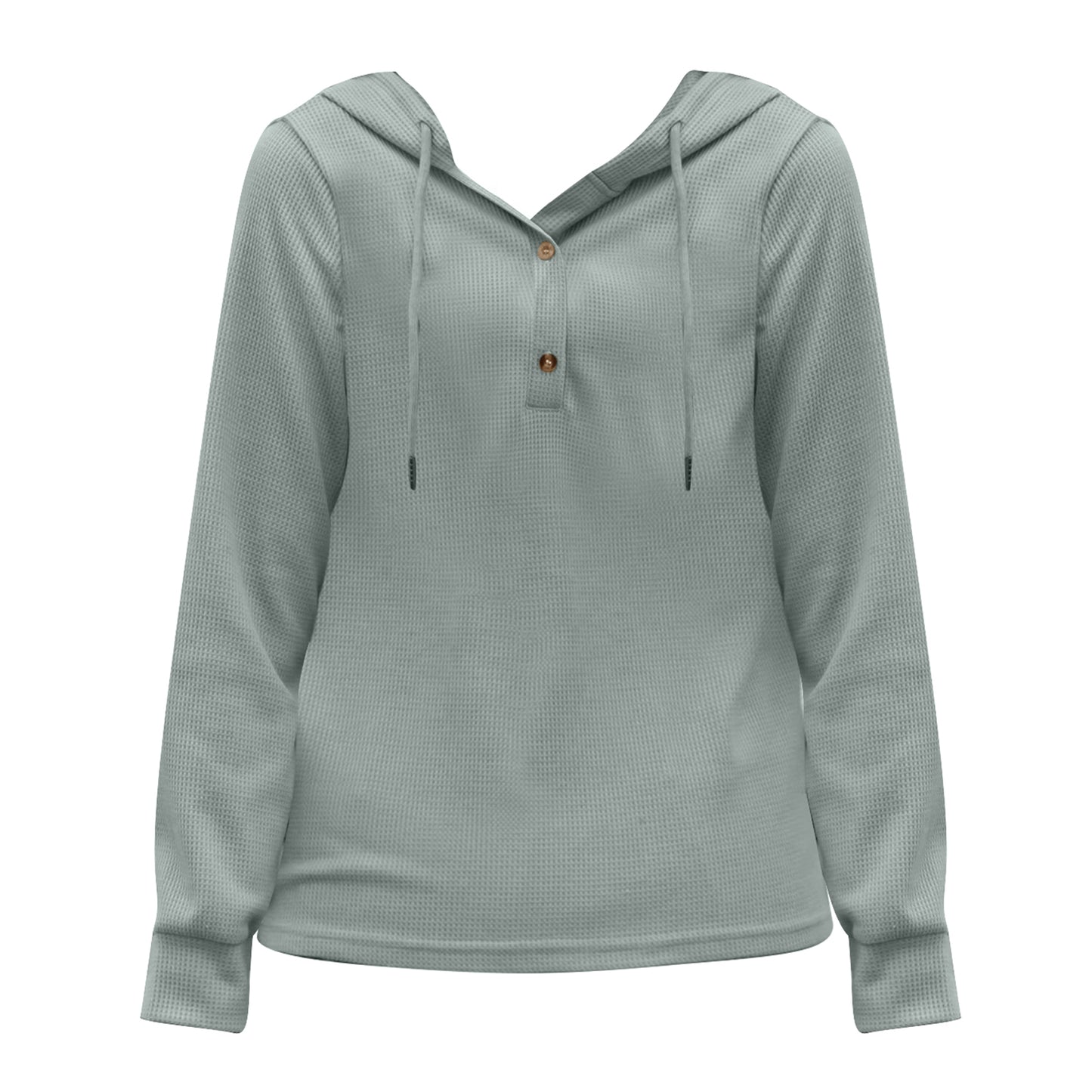 VDJ Womens Hoodies Long Sleeve Button V Neck Hooded Pullover Solid Waffle Knit Drawstring Solid Green Sweatshirts