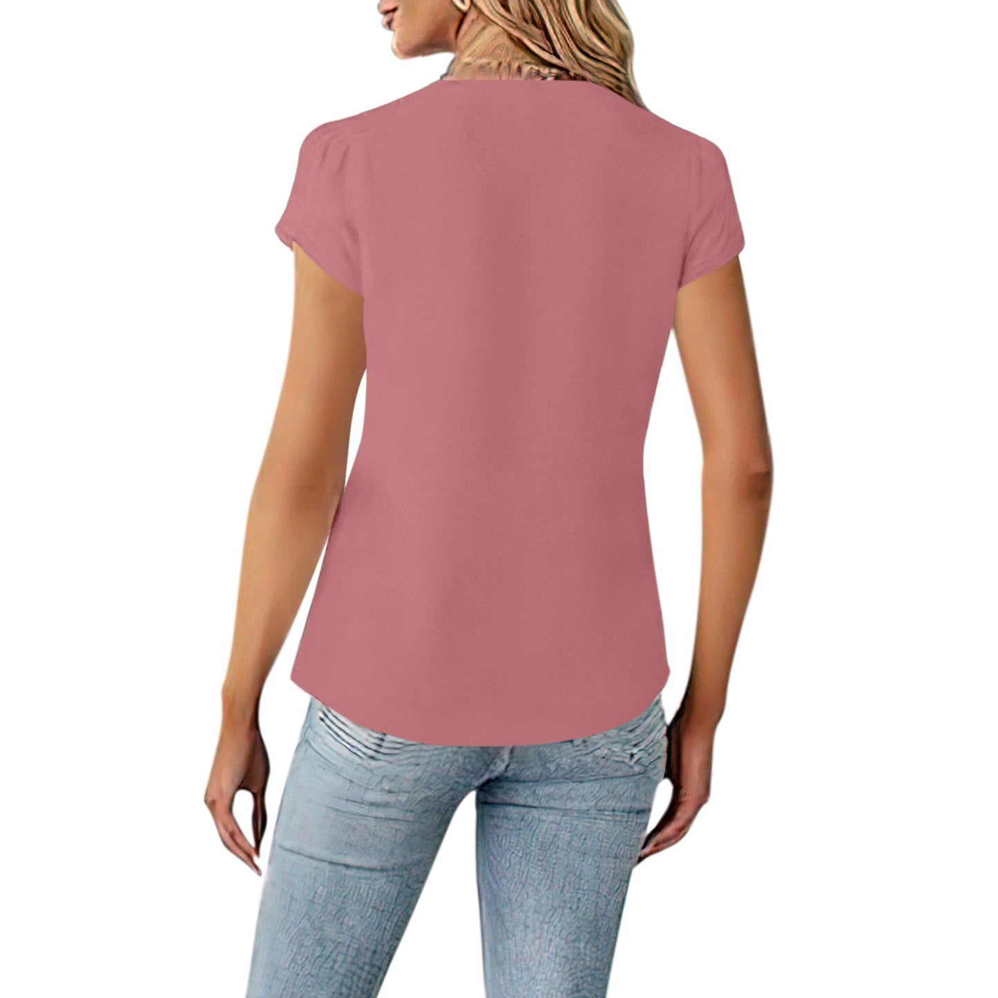 VDJ Women Blouses Summer Short Sleeve Button V Neck Trendy Shirts Casual Dressy Tops for Ladies