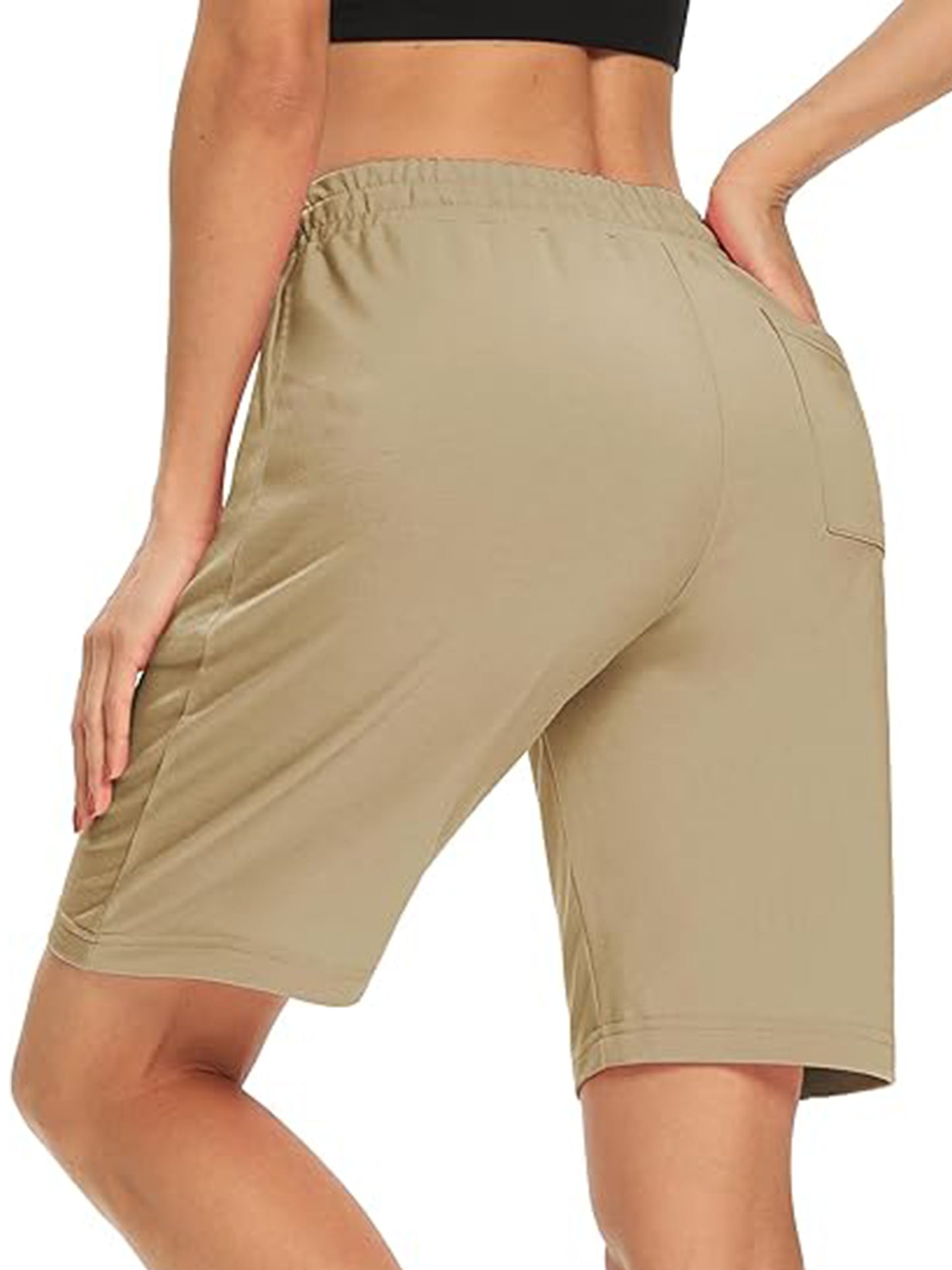 VDJ Women Shorts Comfort Soft Athletic Shorts Loose Lightweight Bermuda Khaki Knee Shorts with Pockets