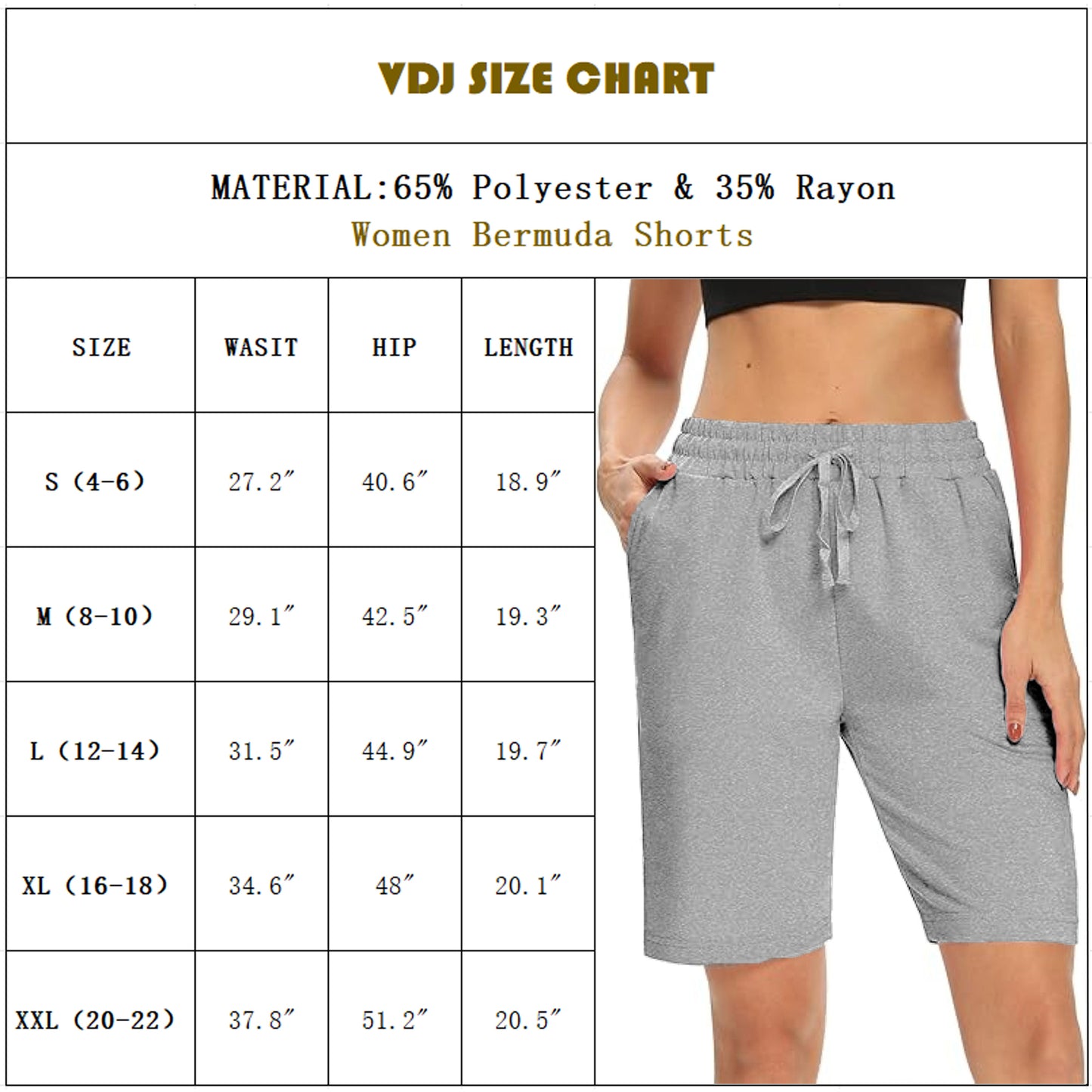 VDJ Women Summer Shorts Cusual Loose 9'' Bermuda Shorts Drawstring Athletic Short Pants with Pockets