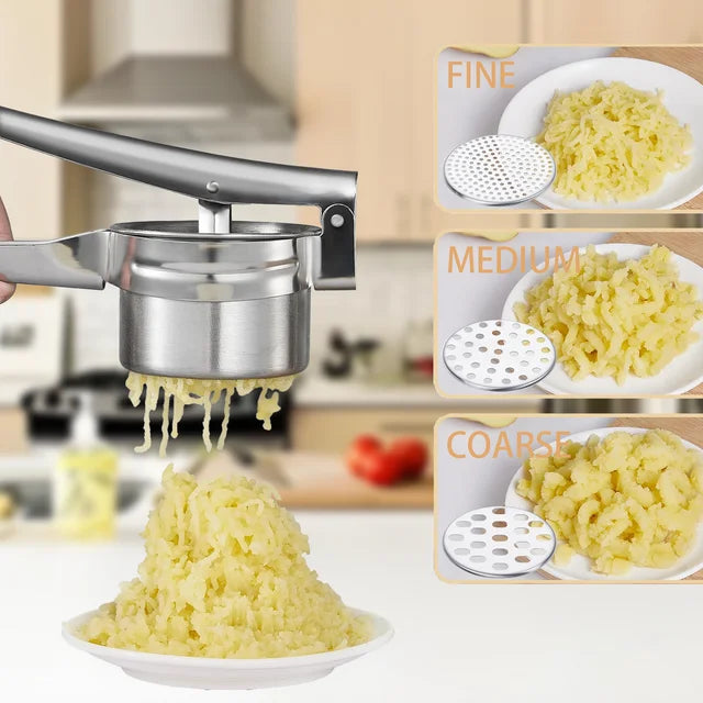 YUOFD Stainless Steel Potato Ricer, 15 oz Manual Potato Masher with 3 Filter Disc, Crush Potatoes and Vegetables with Ease
