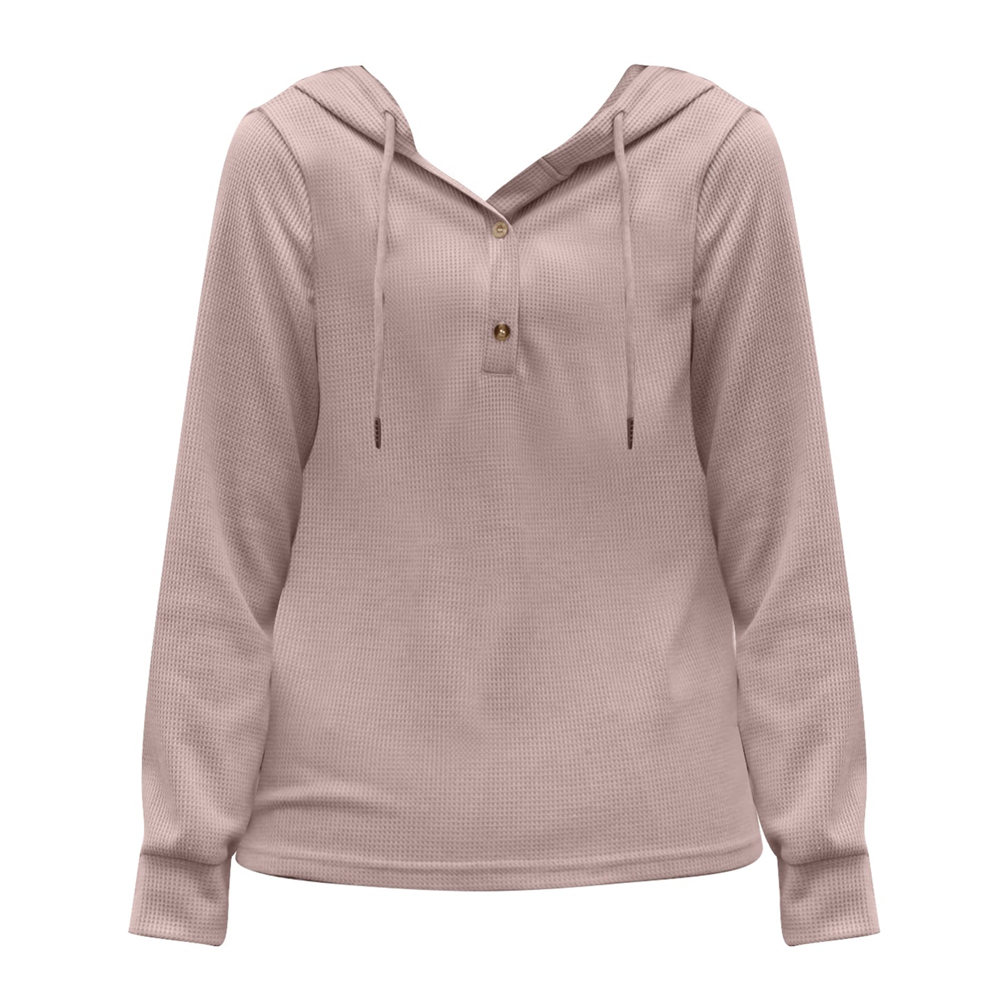 VDJ Hooded Tops for Womens Casual Loose Waffle Knitwear Drawstring Hoodies Button Cute Pink Sweatshirts