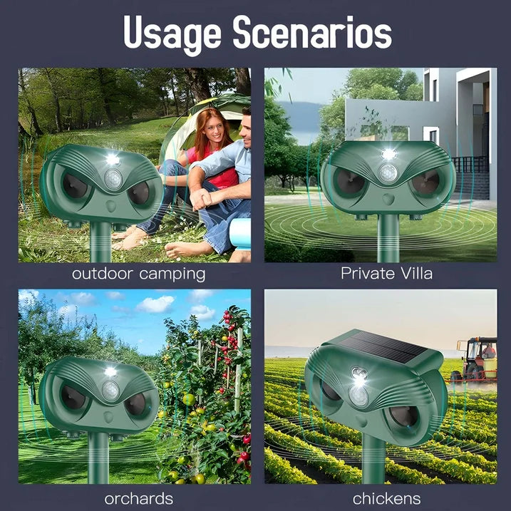 Arevtovis Animal Repeller, Ultrasonic, LED Light, Laser 3 in 1 Outdoor Solar Animal Repeller, 110° and 40FT Ultra-wide Range, Suitable for More Than 30+ Animals
