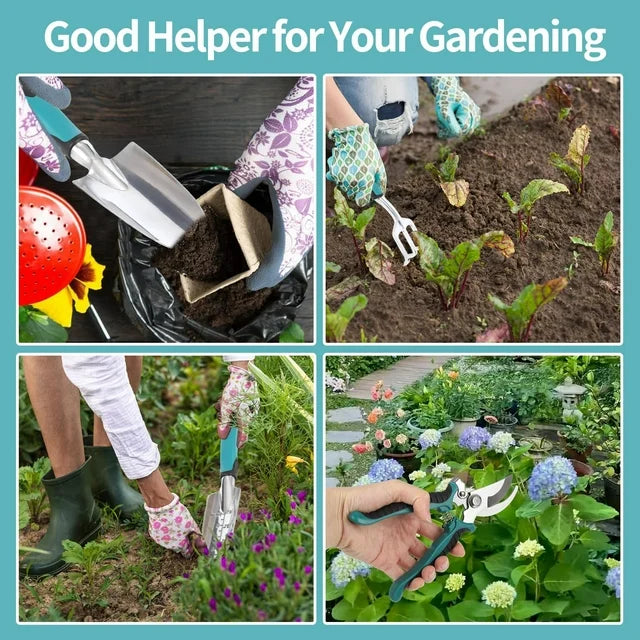 YUOFD Garden Tools Set, Heavy Duty Gardening Hand Tools Kit, 7PCS Garden Tool with Bag and Gloves