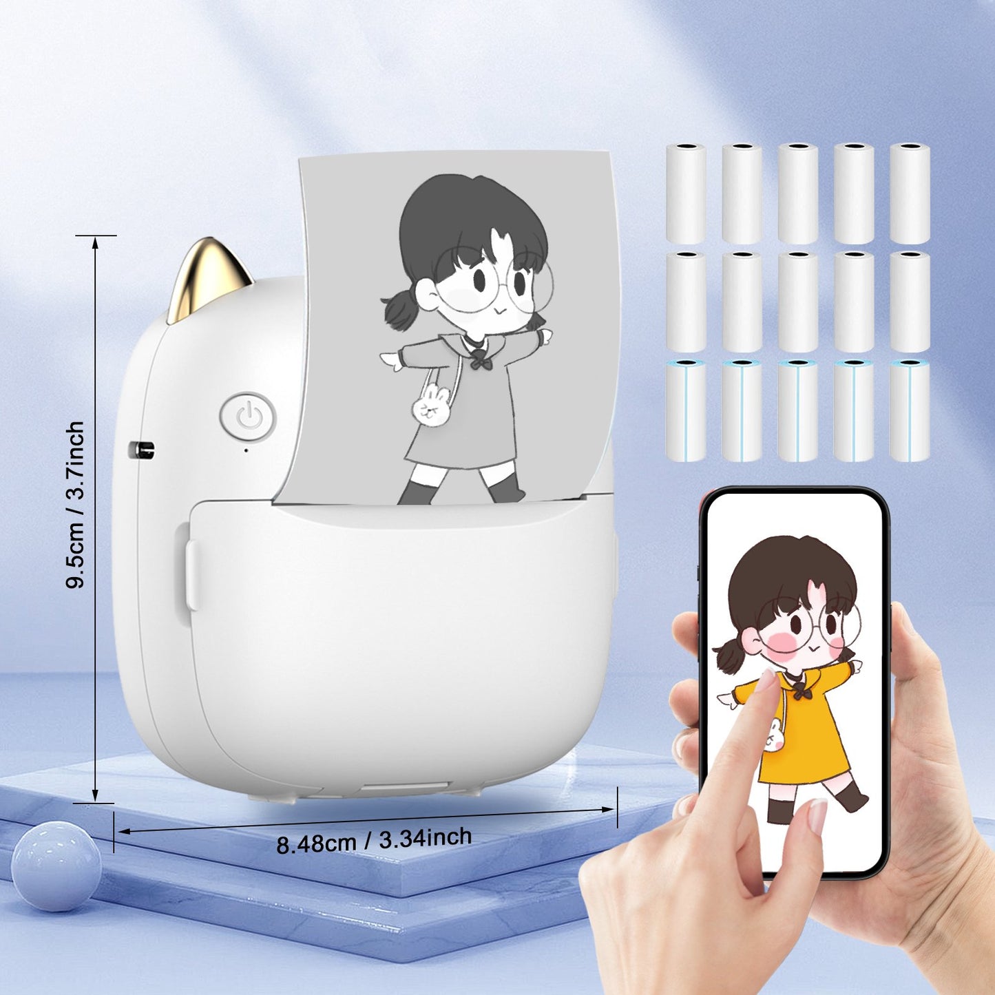 Arevtovis Mini Printer, Pocket Bluetooth Thermal Printer Compatible with iOS + Android, Comes with Three Types of Printing Paper
