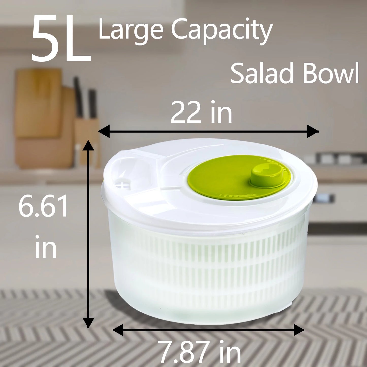YUOFD Salad Spinner, 3 in 1 Salad Bowl , Salad Chopper with 3 Stainless Steel Blades, 5L Large Capacity Salad Container