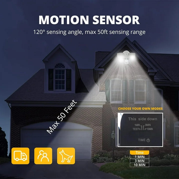 UME 19W LED Security Lights Motion Sensor Light Outdoor, 2000LM Motion Flood Light, 5000K, IP65 Waterproof, 2 Adjustable Head Motion Detector Security Light for Exterior,Outside,Garage,Yard(White)