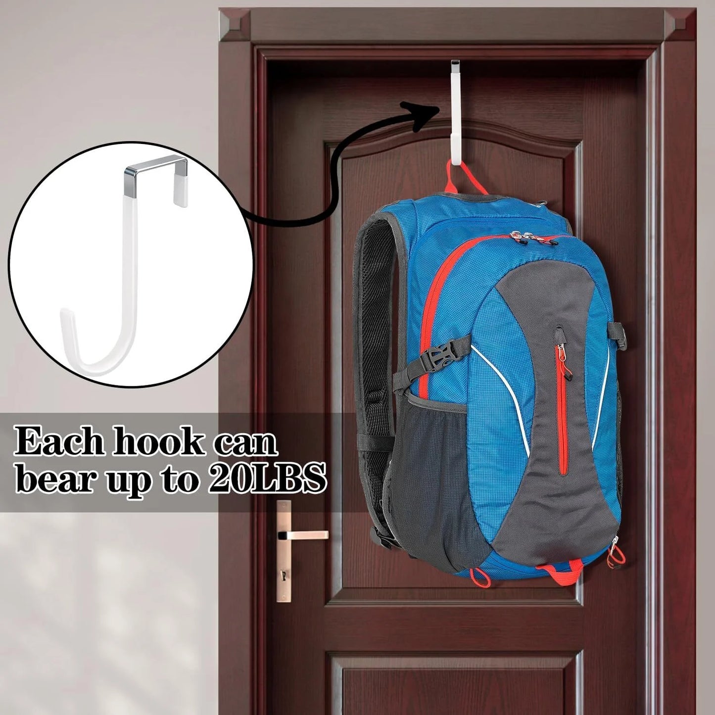 YUOFD 10 Pack Over the Door Hooks, Heavy Duty Door Hook and Soft Rubber Surface, Maximum Load Capacity 20 lbs, White