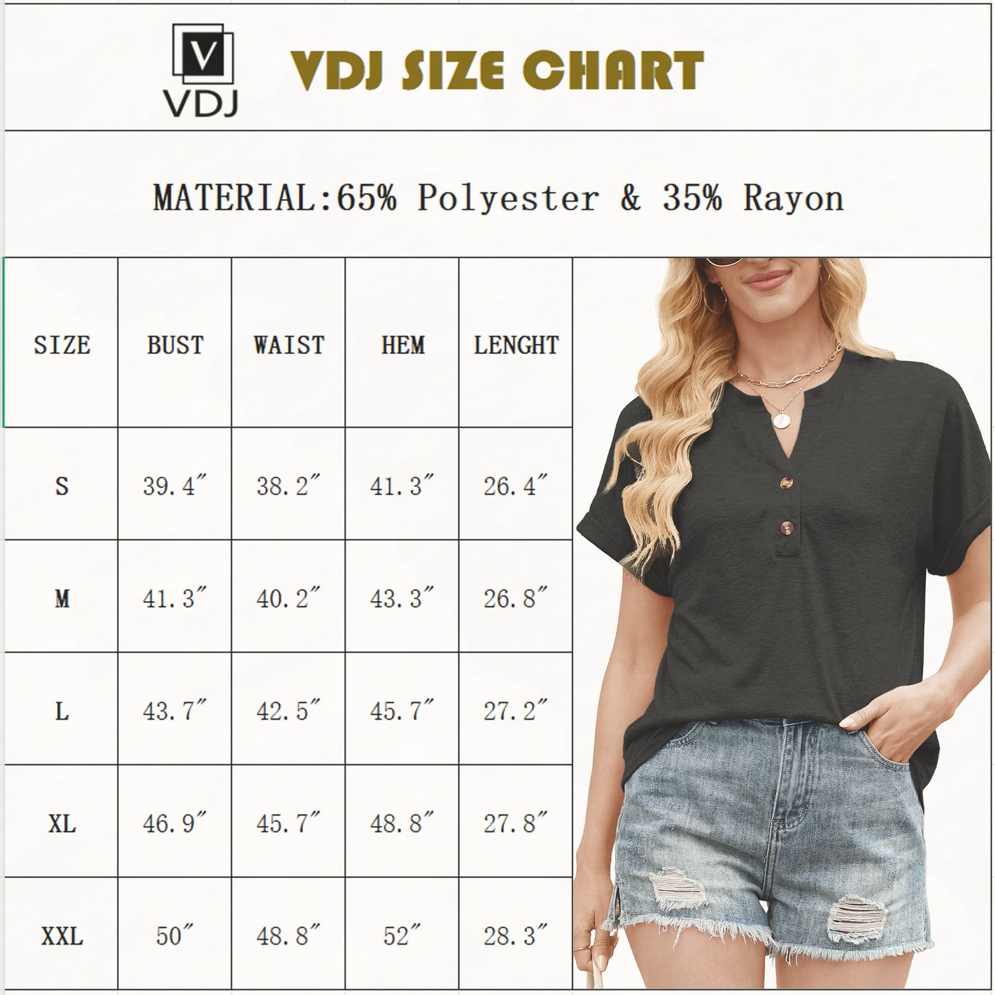 VDJ Tops for Women Summer Short Sleeve Button Up Solid Tee Shirts Casual Loose Henley Collared Black Shirt Clothing