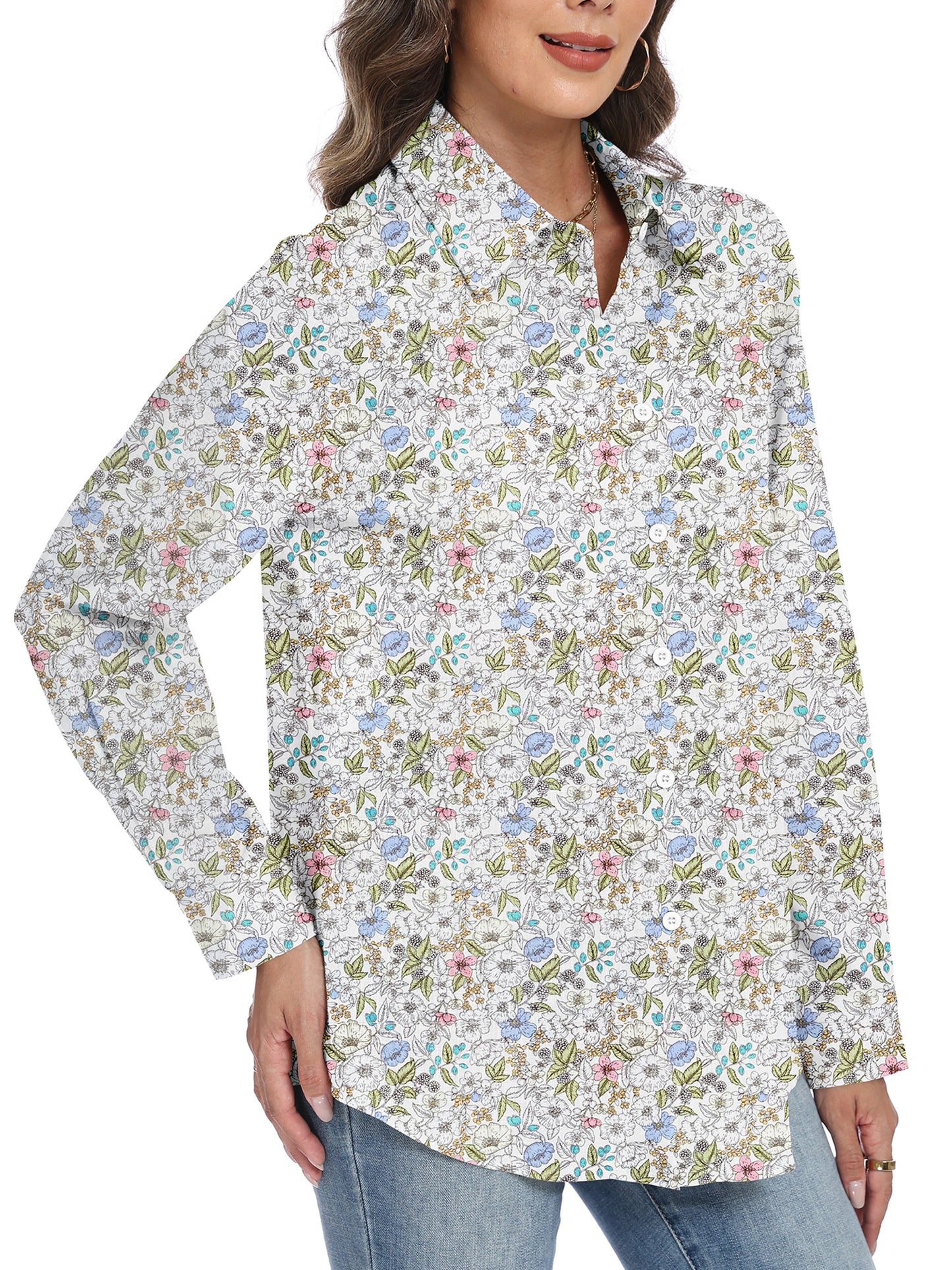 VDJ Womens Long Sleeve Button Down Shirts Floral Printed Fashion Tops Fall Winter Holiday Blouses Outfits