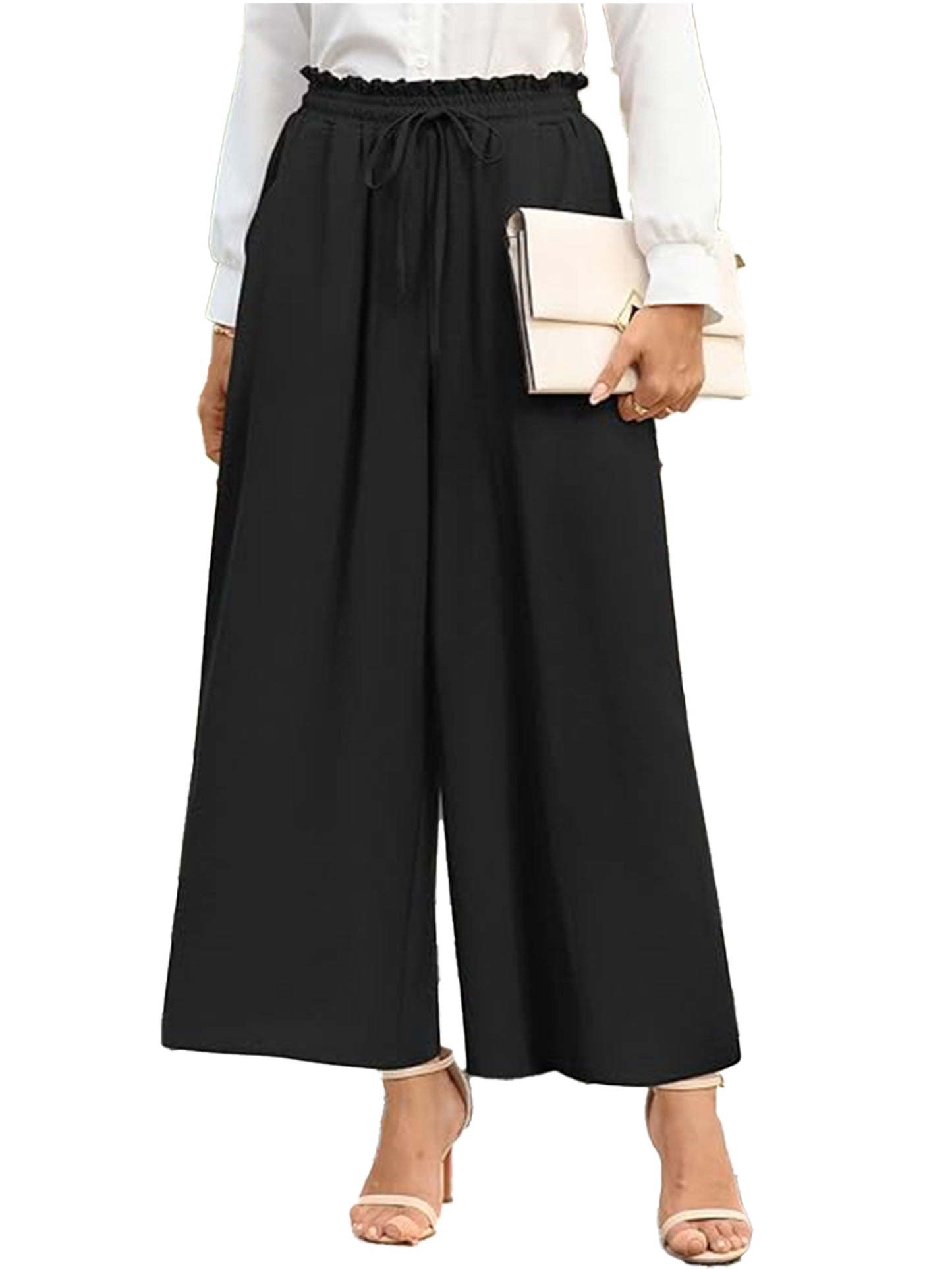 VDJ Capri Wide Leg Pants for Women High Waisted Drawstring Summer Pants Pull On Lightweight Pockets Copped Pants