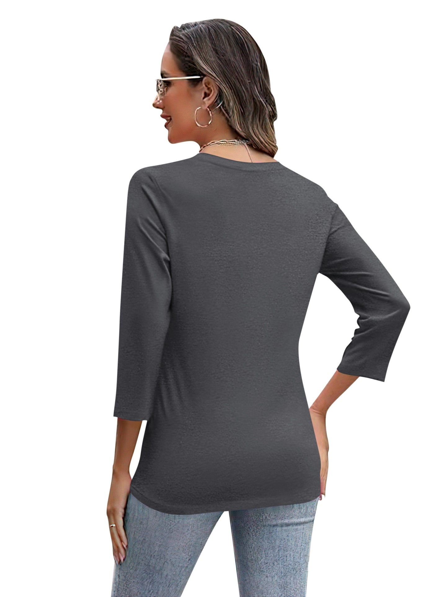 VDJ Women Tunic Tops 3/4 Sleeve Summer Button Up Drak Gray Shirts Business casual outfits Clothing