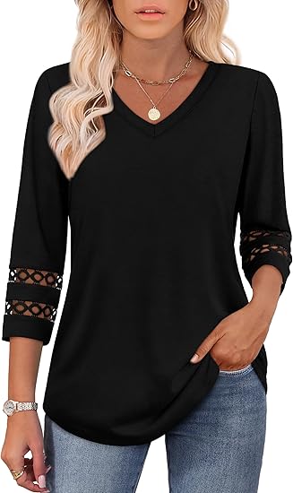 VDJ 3/4 Sleeve Women Tops Henley V Neck Summer Trendy Blouses Dressy Casual Coral Tshirts Tunic Clothing