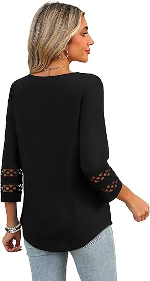VDJ 3/4 Sleeve Women Tops Henley V Neck Summer Trendy Blouses Dressy Casual Coral Tshirts Tunic Clothing