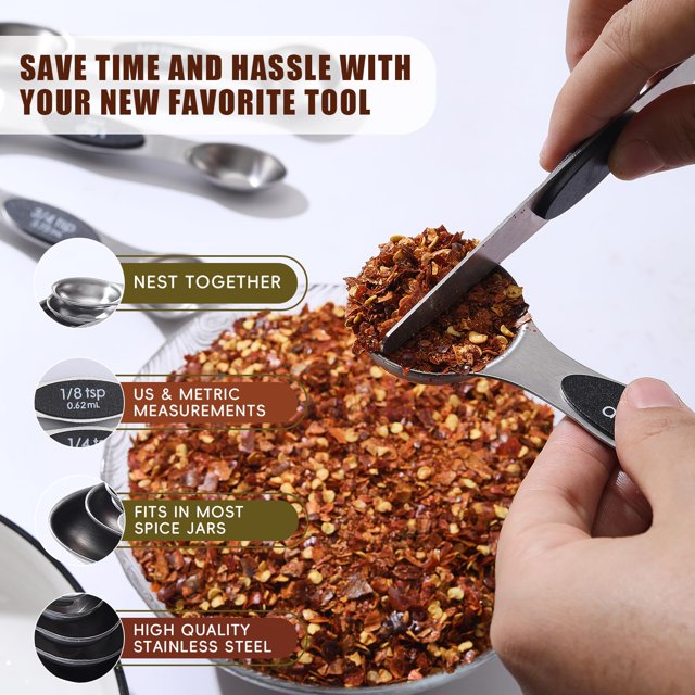 YUOFD Magnetic Measuring Spoons Set, 8CPS Stainless Steel Measuring Spoons for Baking, Multicolor