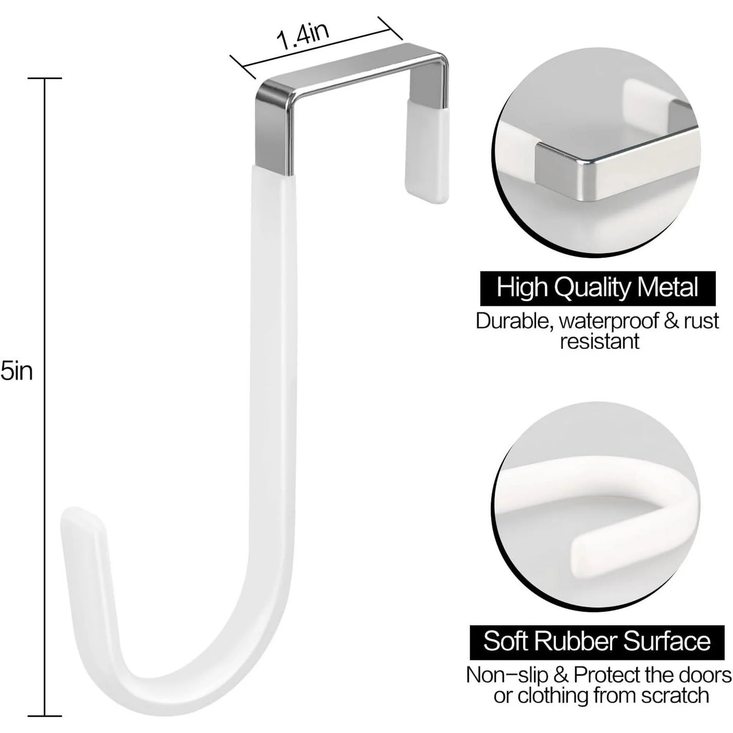 YUOFD 10 Pack Over the Door Hooks, Heavy Duty Door Hook and Soft Rubber Surface, Maximum Load Capacity 20 lbs, White