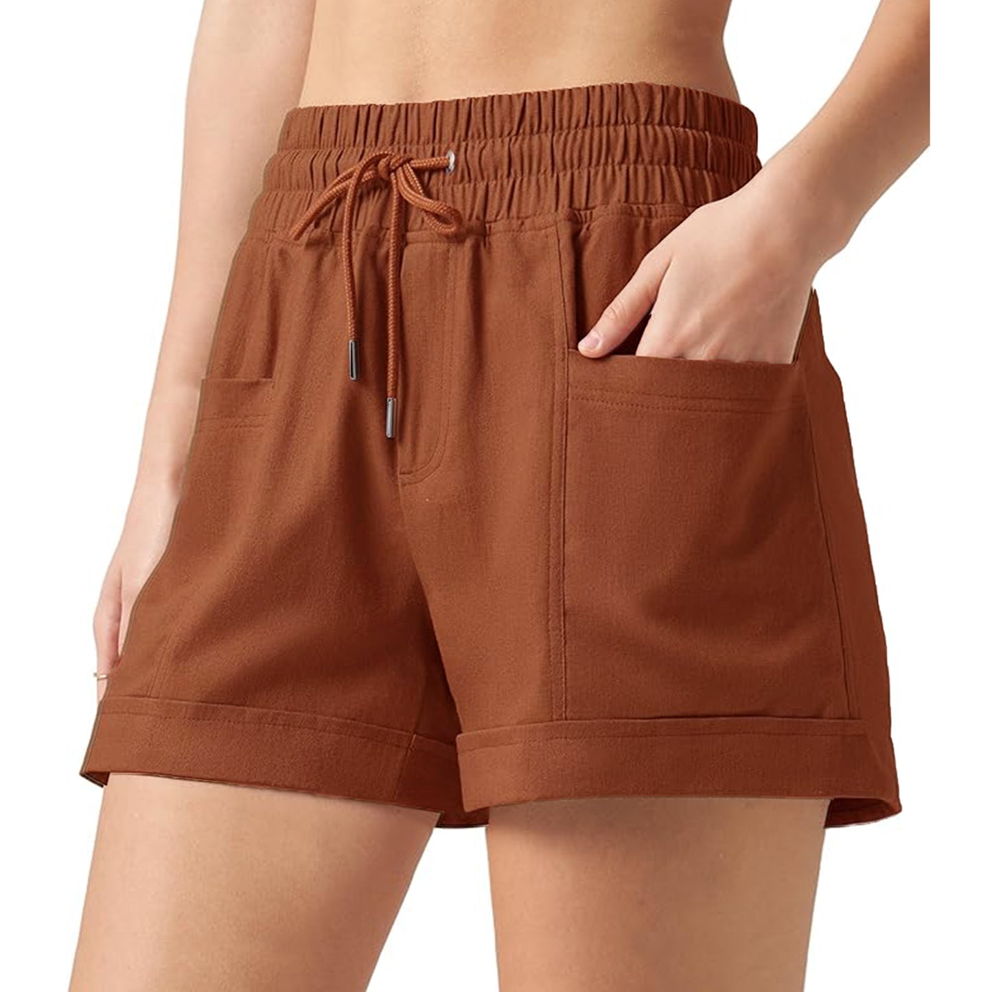 VDJ Womens Shorts Summer Casual Elastic Waist Drawstring Wide Leg Short Pants Caramel Solid Fashion Shorts Clothing