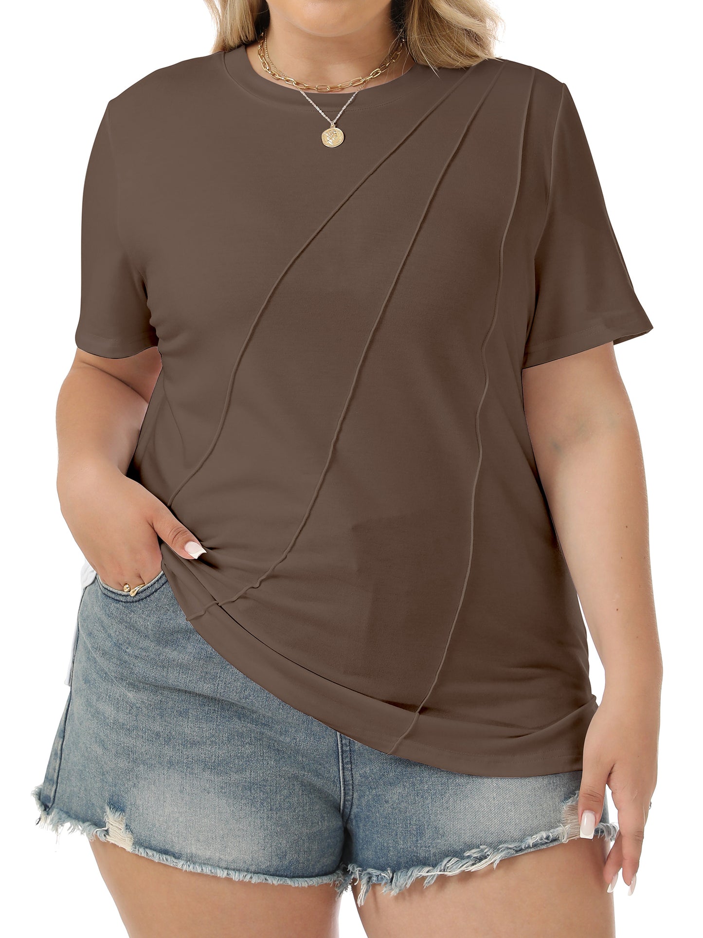 VDJ Summer Tops for Women Casual Loose Crew Neck Plus Size Tshirts Lightweight Soft Lounge Blouse Side Slit Outfits