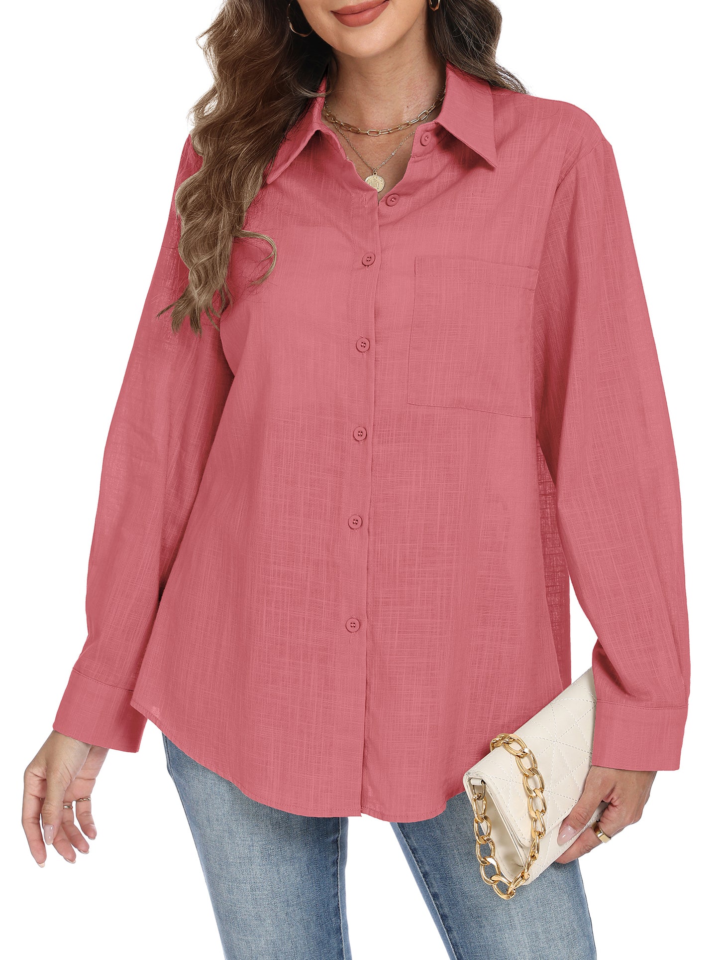 VDJ Womens Button Down Shirts Long Sleeve Casual Collared Business Blouse Lightweight Casual Work Tops