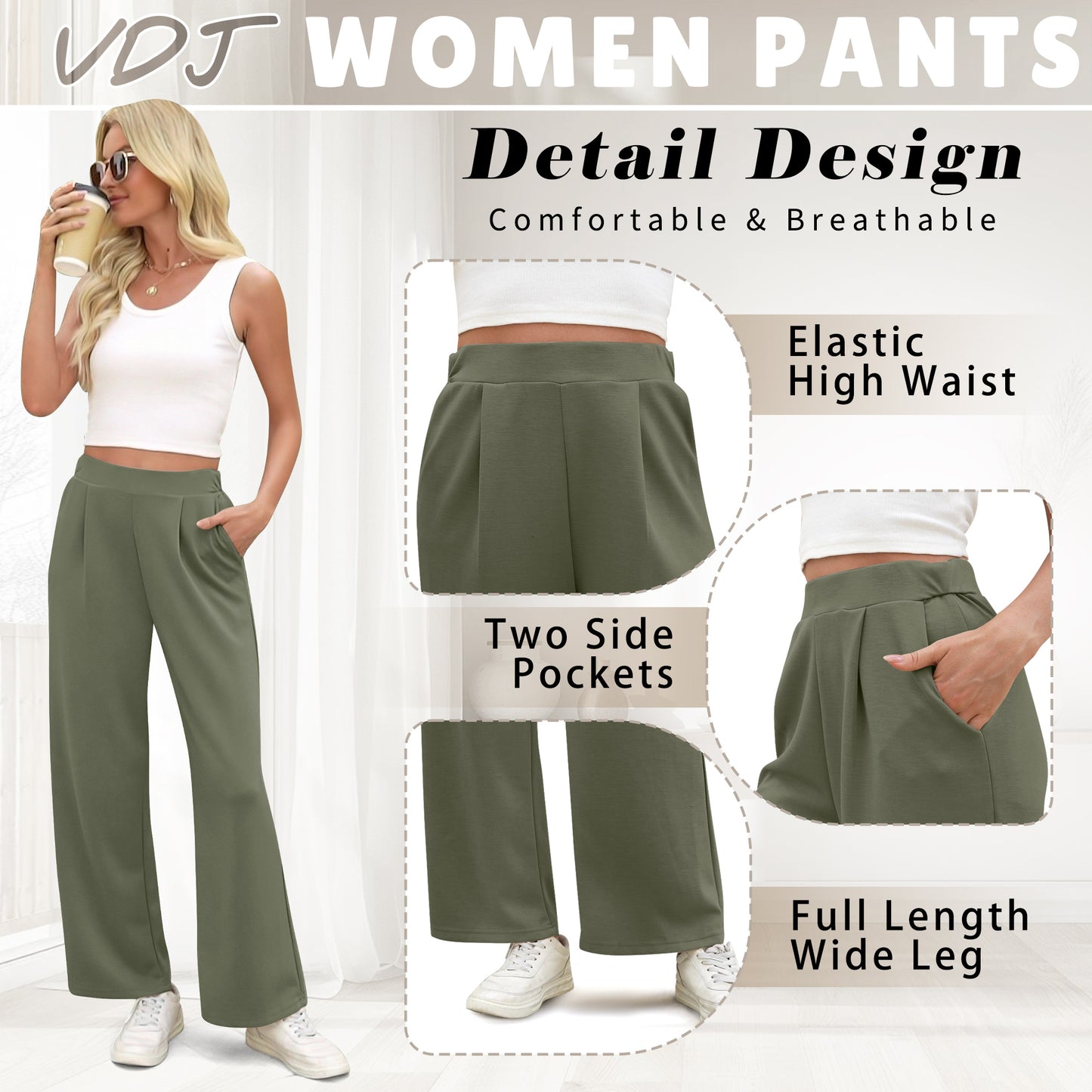 Women Casual Pants High Waisted Stretch Casual Sweatpants Wide Leg Workout Lounge Trousers with Pockets