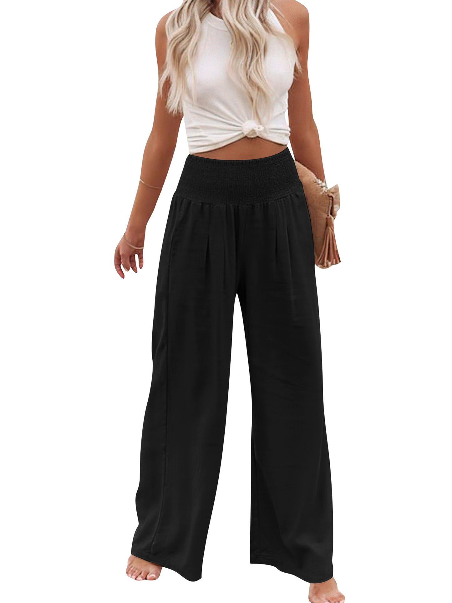 VDJ Wide Legged Pants for Women Loose Fit Casual Comfy Lounge High Waist Trousers Flowy Palazzo Black Pants