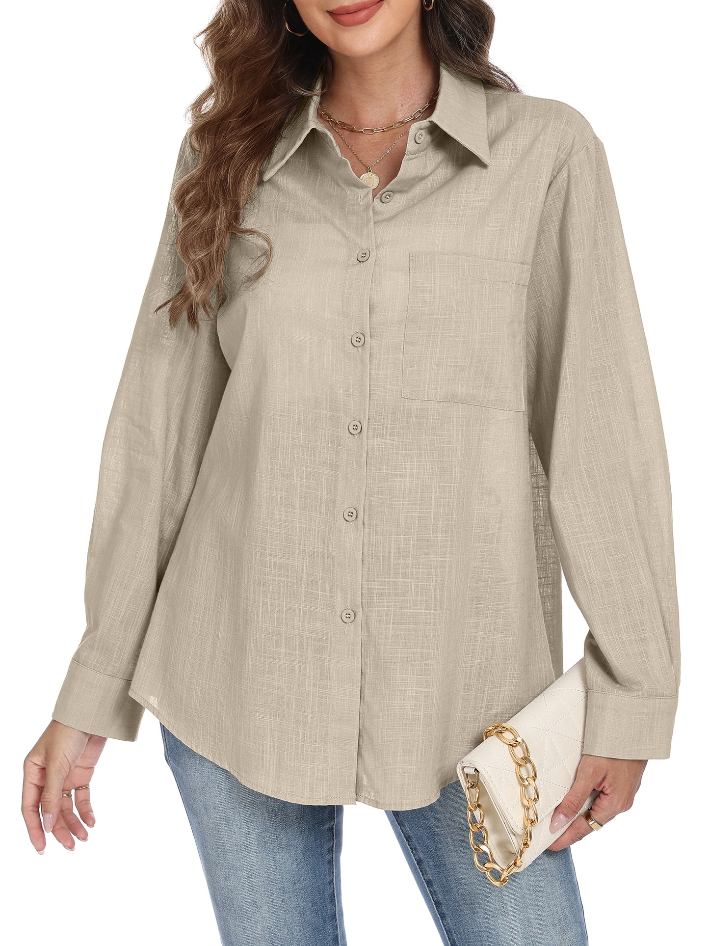 VDJ Womens Button Down Shirts Long Sleeve Casual Collared Business Blouse Lightweight Casual Work Tops