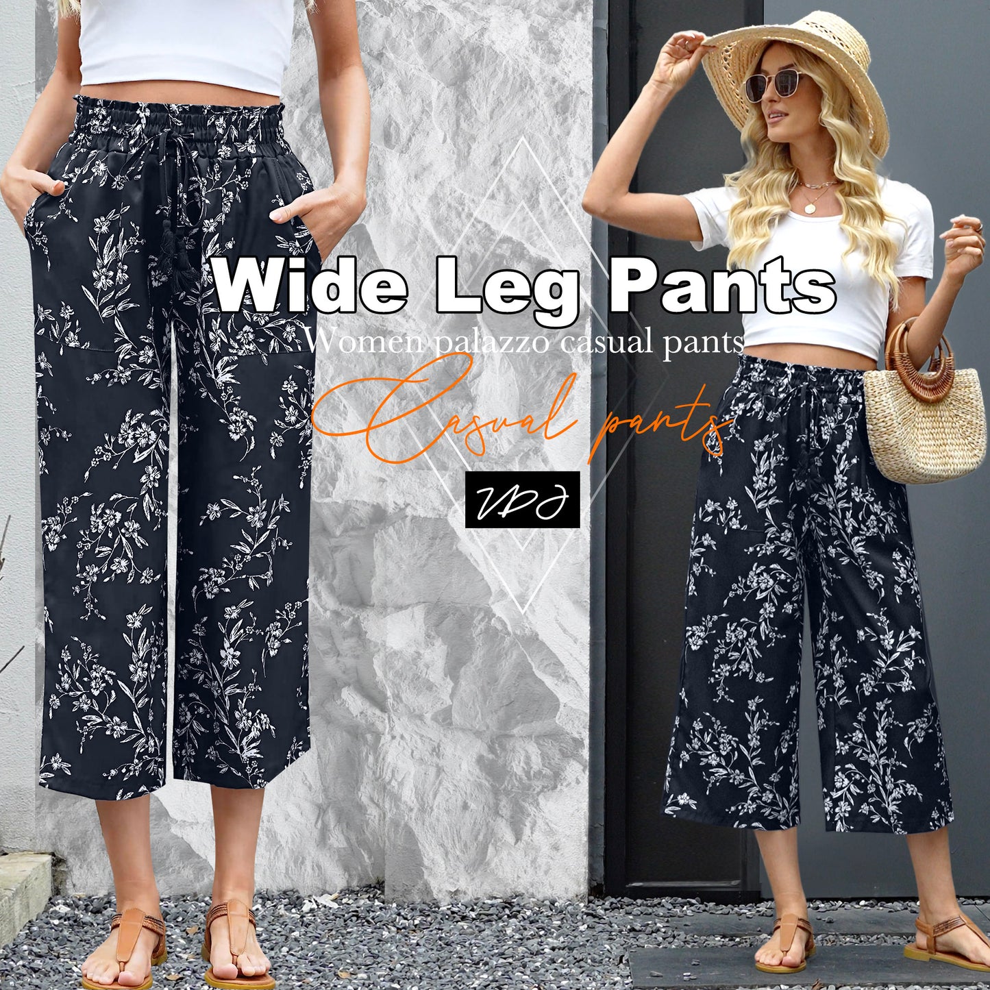 VDJ Fashion Pants for Women High Waist Drawstirng Summer Capri Pants Tie Belt Pockets Summer Vacation Pants
