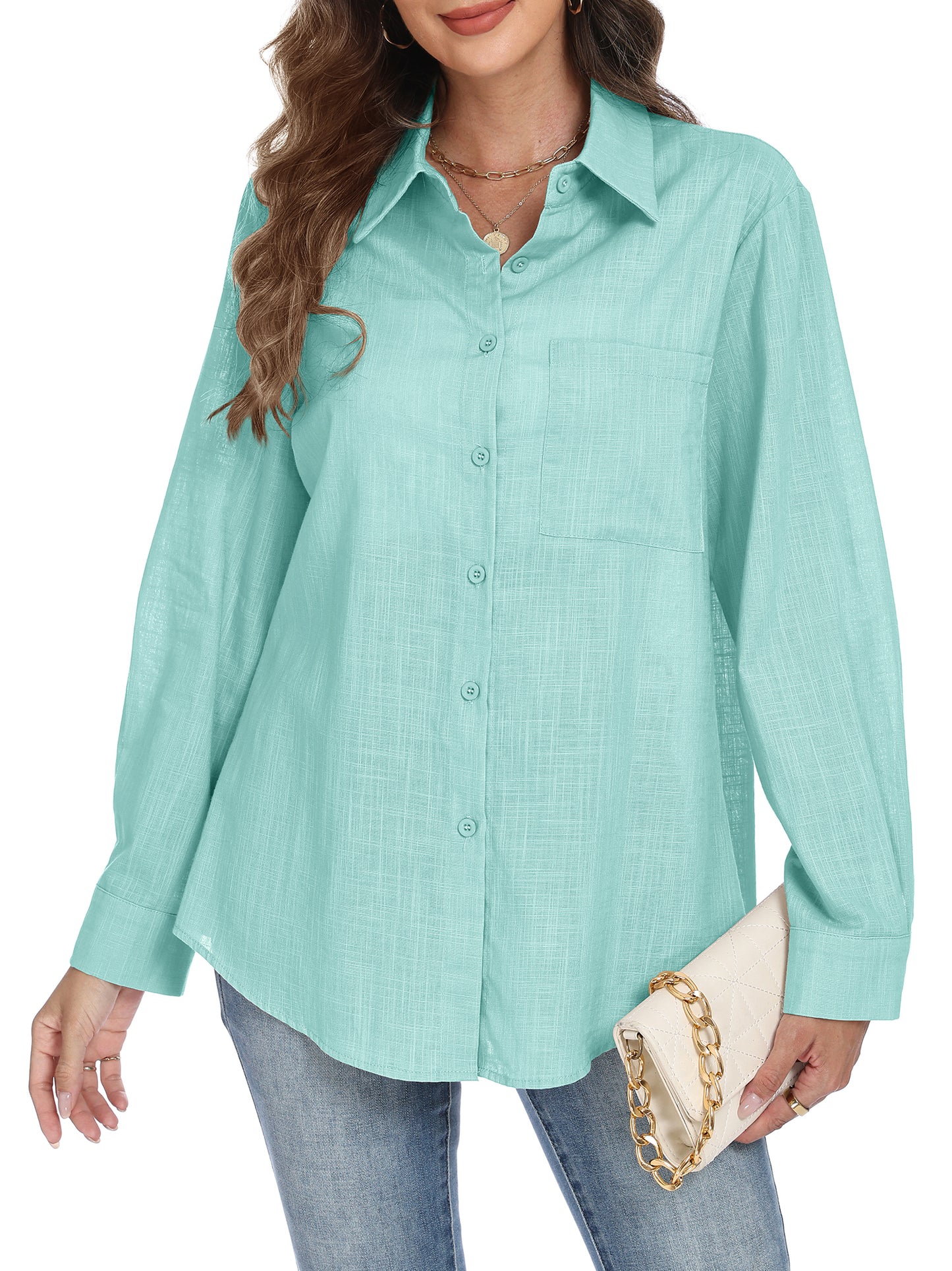 VDJ Womens Button Down Shirts Long Sleeve Casual Collared Business Blouse Lightweight Casual Work Tops