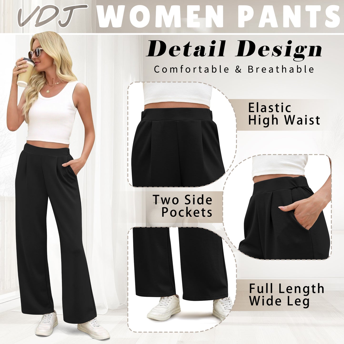 VDJ Womens Sweatpants High Waistband Comfort Soft Athletic Pants Wide Leg Trousers Sportswear