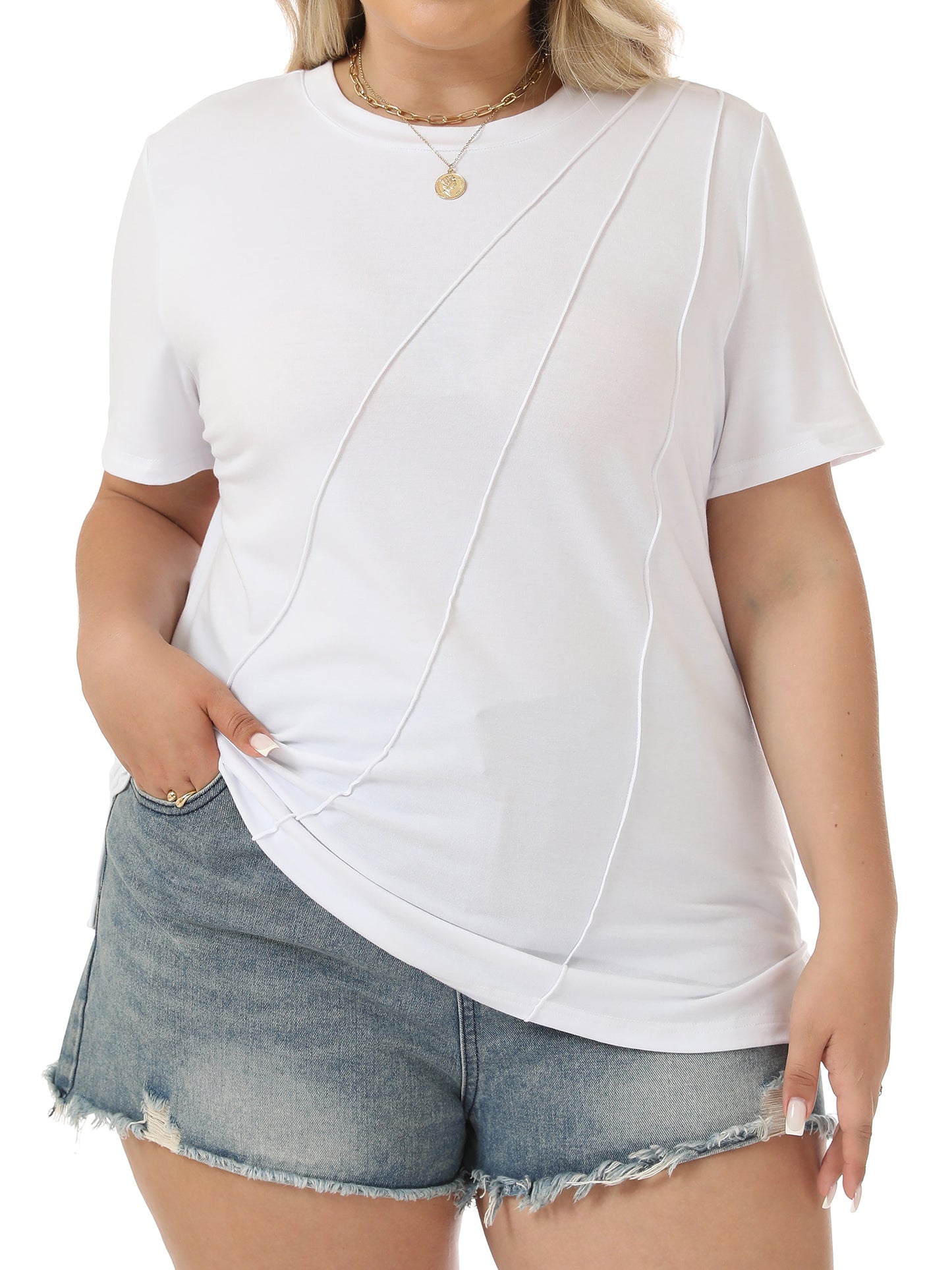 VDJ Women's Short Sleeve Tops Plus Size Loose Fit Crewneck White T Shirt Casual Dressy Shirts 2025 Summer Blouses