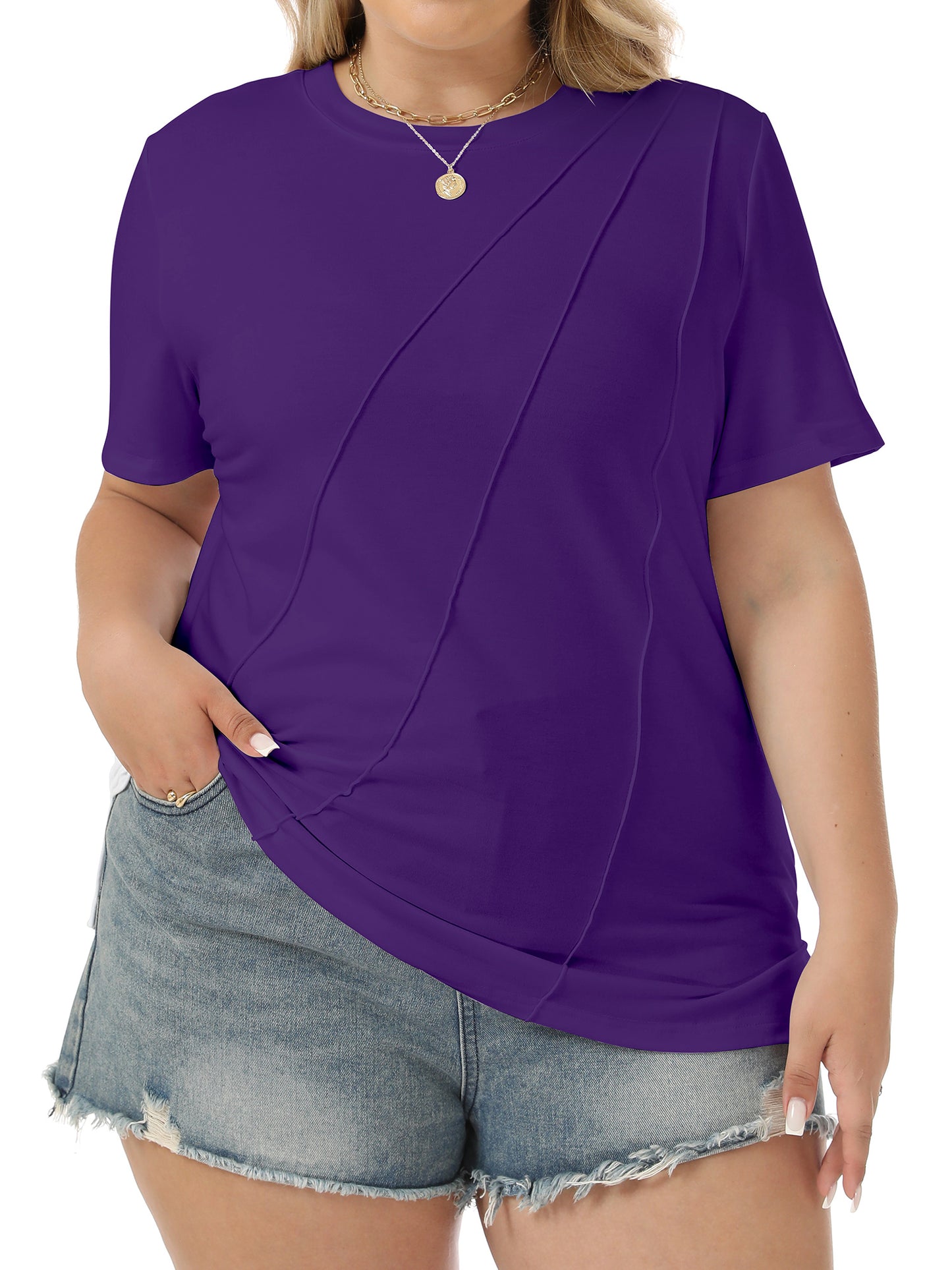 VDJ Womens Plus T Shirts Short Sleeve Casual Dressy Blouse Fashion Loose Summer Business Purple Tunic Tops
