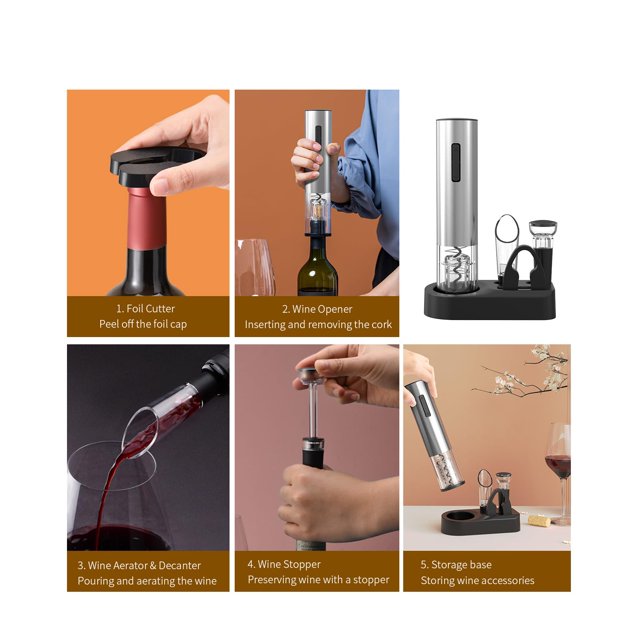 YUOFD Wine Opener, Electric Wine Opener Set, 4 in 1 Wine Bottle Opener Set for Wine Lovers
