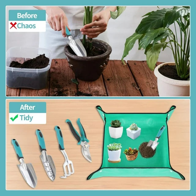 YUOFD Garden Tools Set, Heavy Duty Gardening Hand Tools Kit, 7PCS Garden Tool with Bag and Gloves