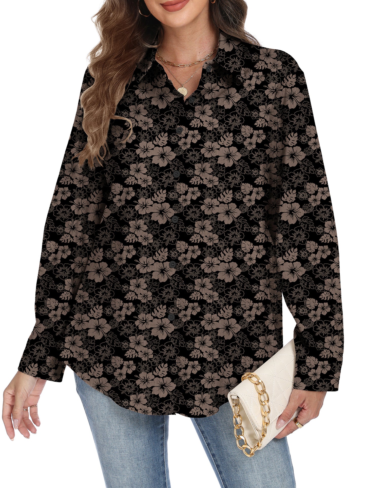 VDJ Button Down Shirts for Women Lapel Long Sleeve Blouses Business Work Shirt Blouses Dressy Casual Collared Tops