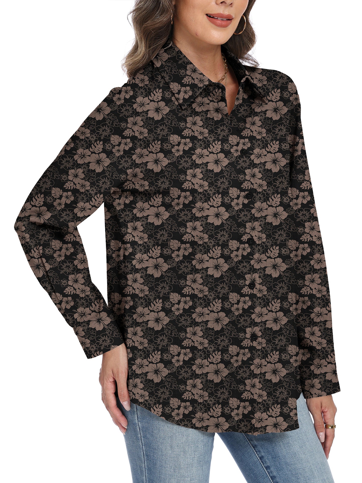 VDJ Button Down Shirts for Women Lapel Long Sleeve Blouses Business Work Shirt Blouses Dressy Casual Collared Tops