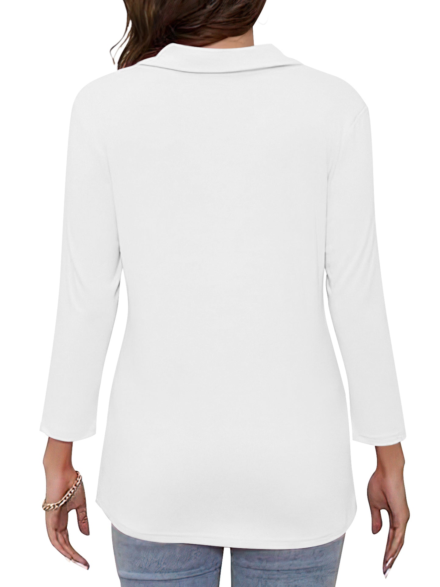 VDJ Women Tops 3 Quarter Sleeve Zipped Collrar Business Ladies Shirts Fashion White Fall Blouse Tee