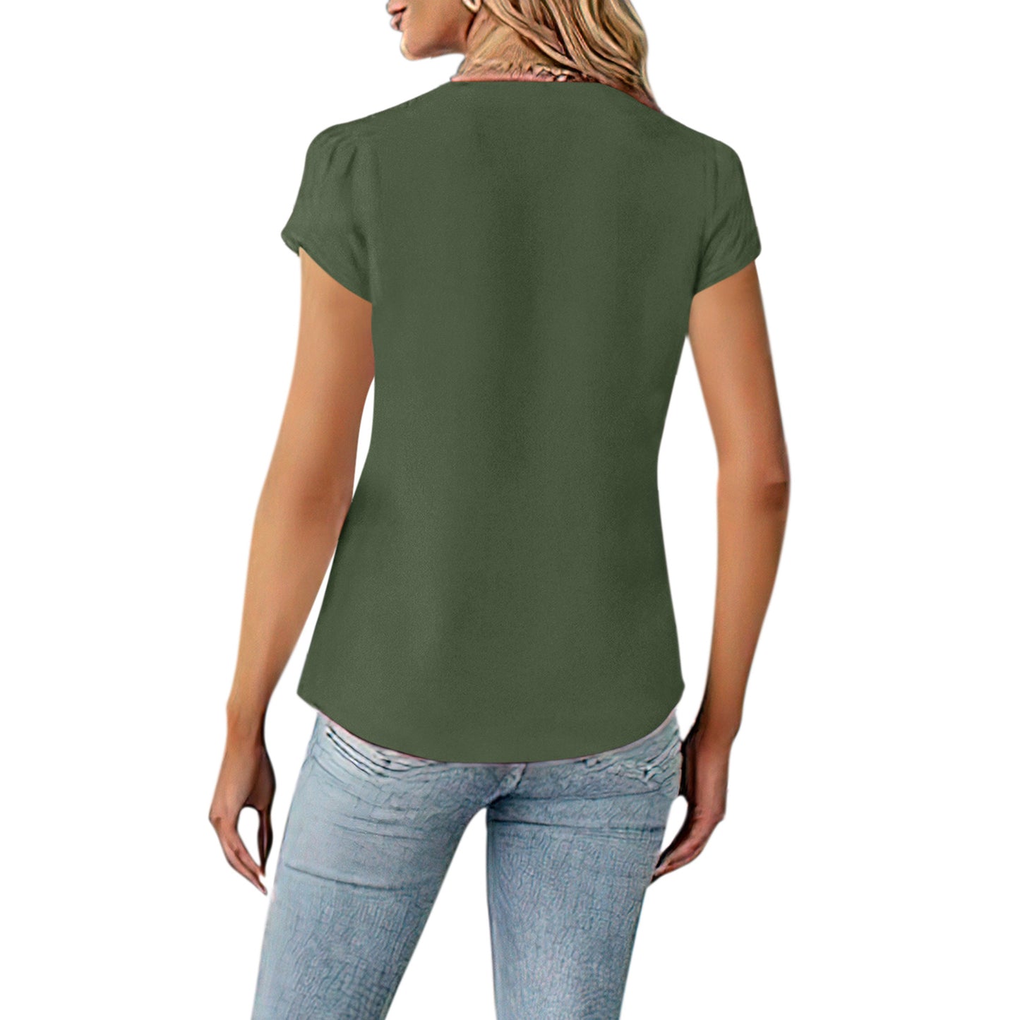 VDJ Women Short Sleeve Shirts Summer Casual Blouses Button Down Lightweight Fashion Business Tshirt Army Green Clothes