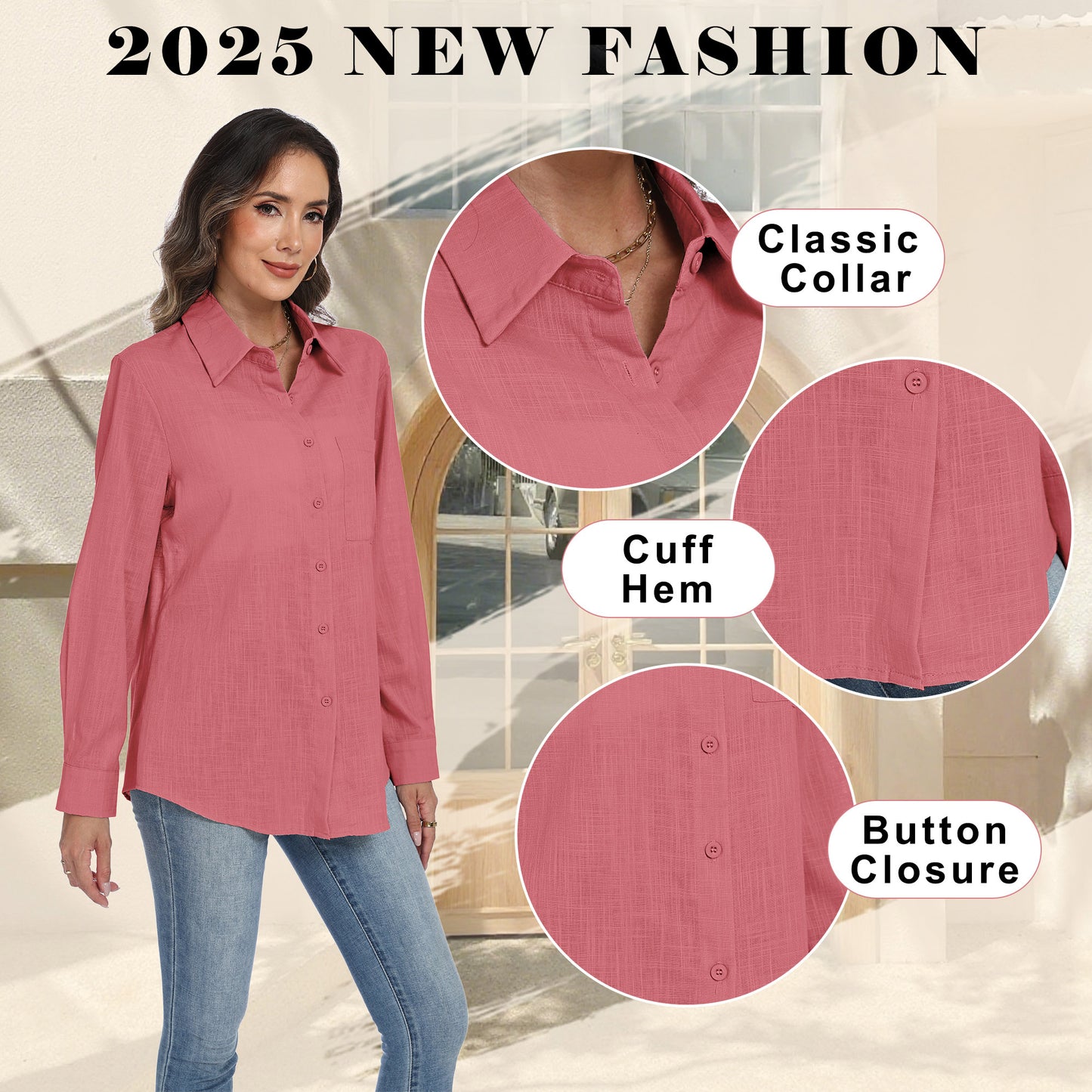 VDJ Womens Button Down Shirts Long Sleeve Casual Collared Business Blouse Lightweight Casual Work Tops