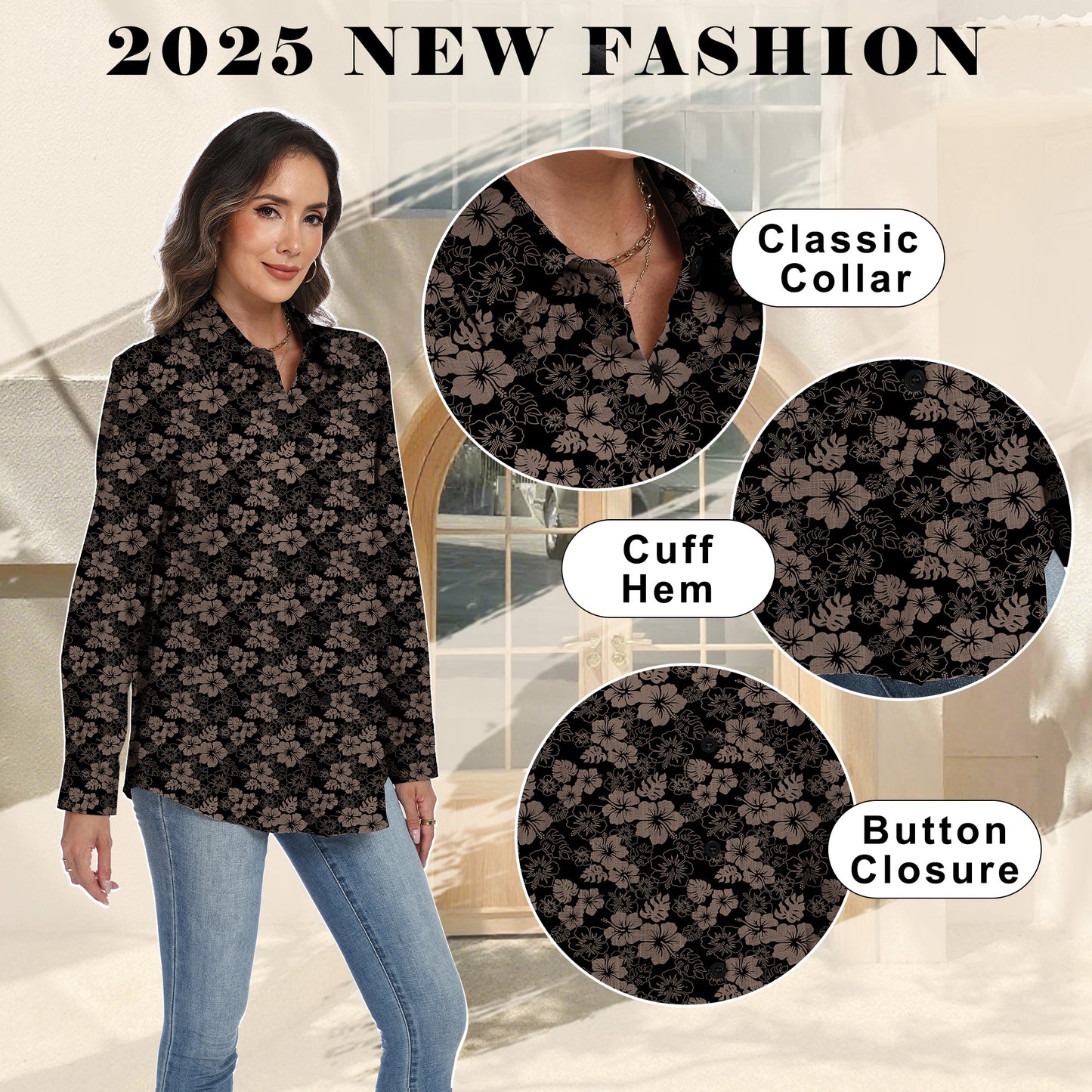 VDJ Button Down Shirts for Women Lapel Long Sleeve Blouses Business Work Shirt Blouses Dressy Casual Collared Tops