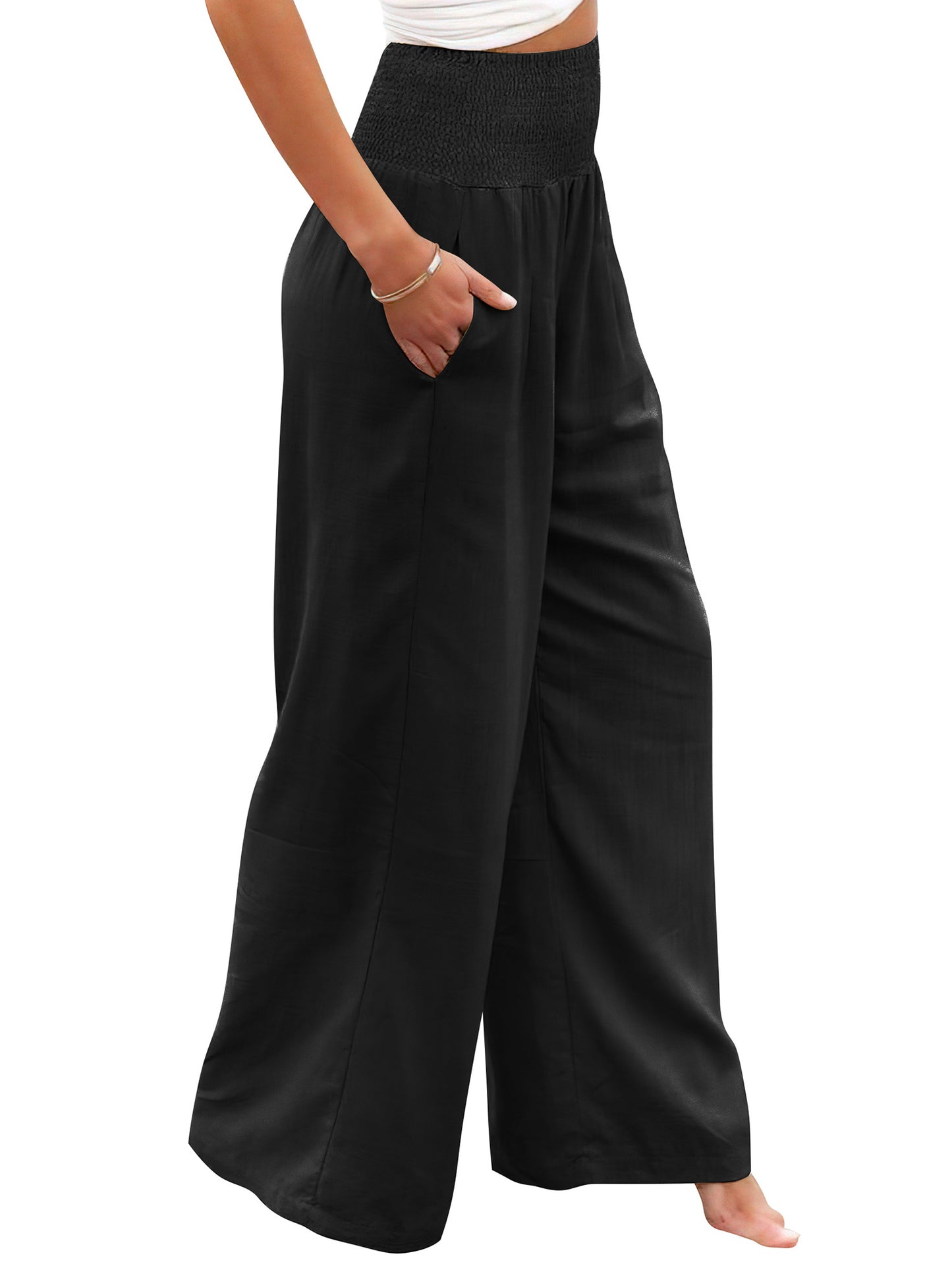 VDJ Wide Legged Pants for Women Loose Fit Casual Comfy Lounge High Waist Trousers Flowy Palazzo Black Pants